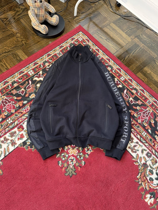 Burberry Sport Black Zip Up Sweater Mesh Logo On Sleeve Size L
