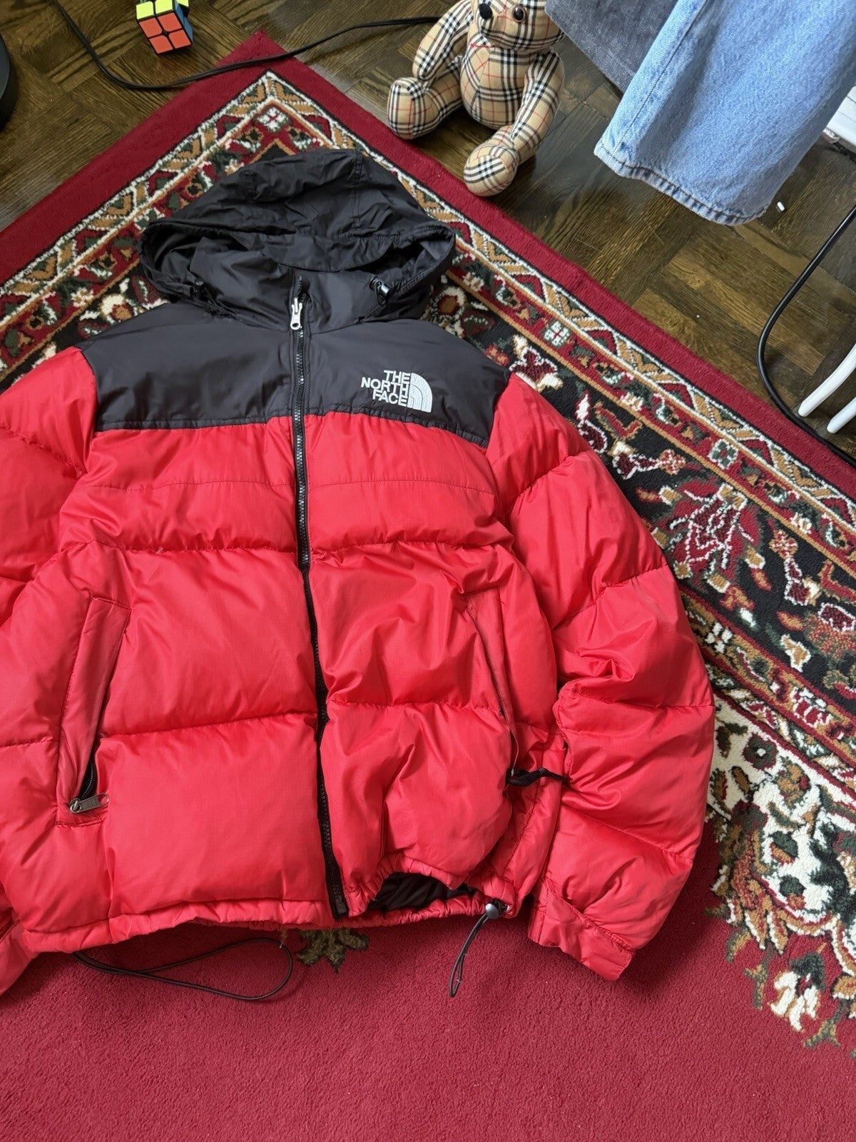 The North Face Nuptse 700 Down Puffer Jacket Red Black Size L