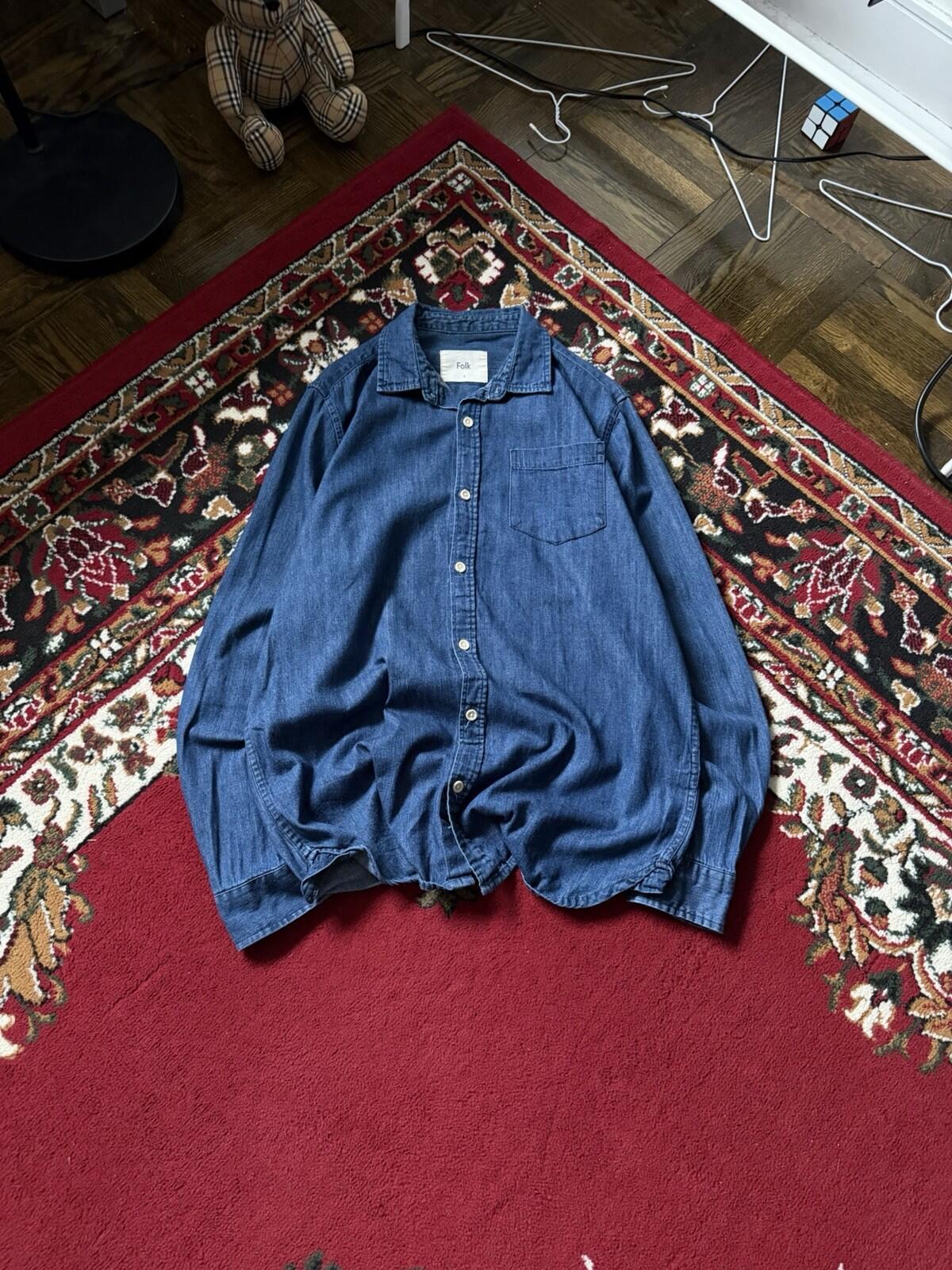 FOLK Jeans Shirt Blue Denim Button Up Long Sleeve Vintage Men's Size 4