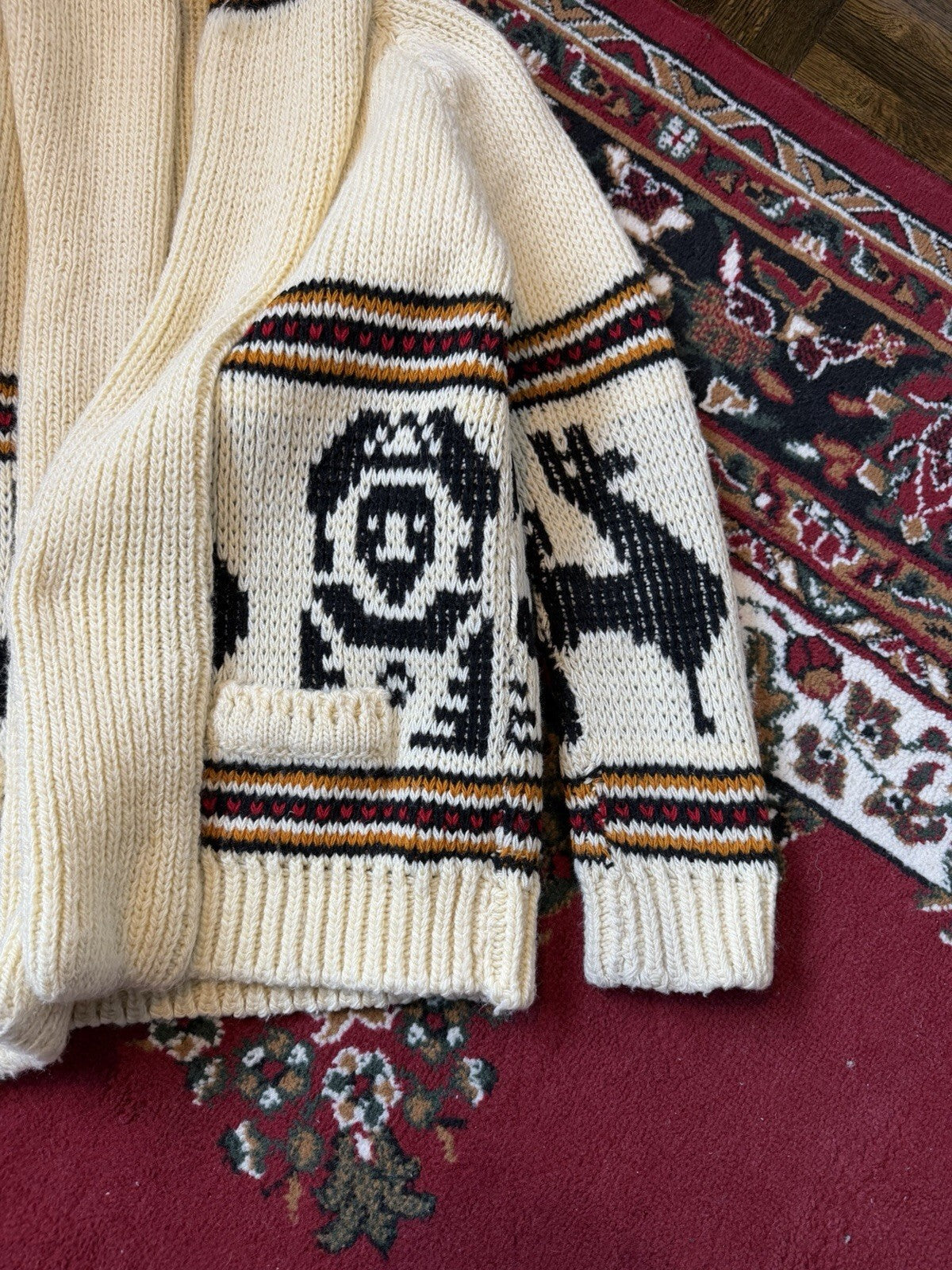 Vintage 70s Hand knit Cowichan Cardigan Lama Open Robe Style Sweater Sz S/M