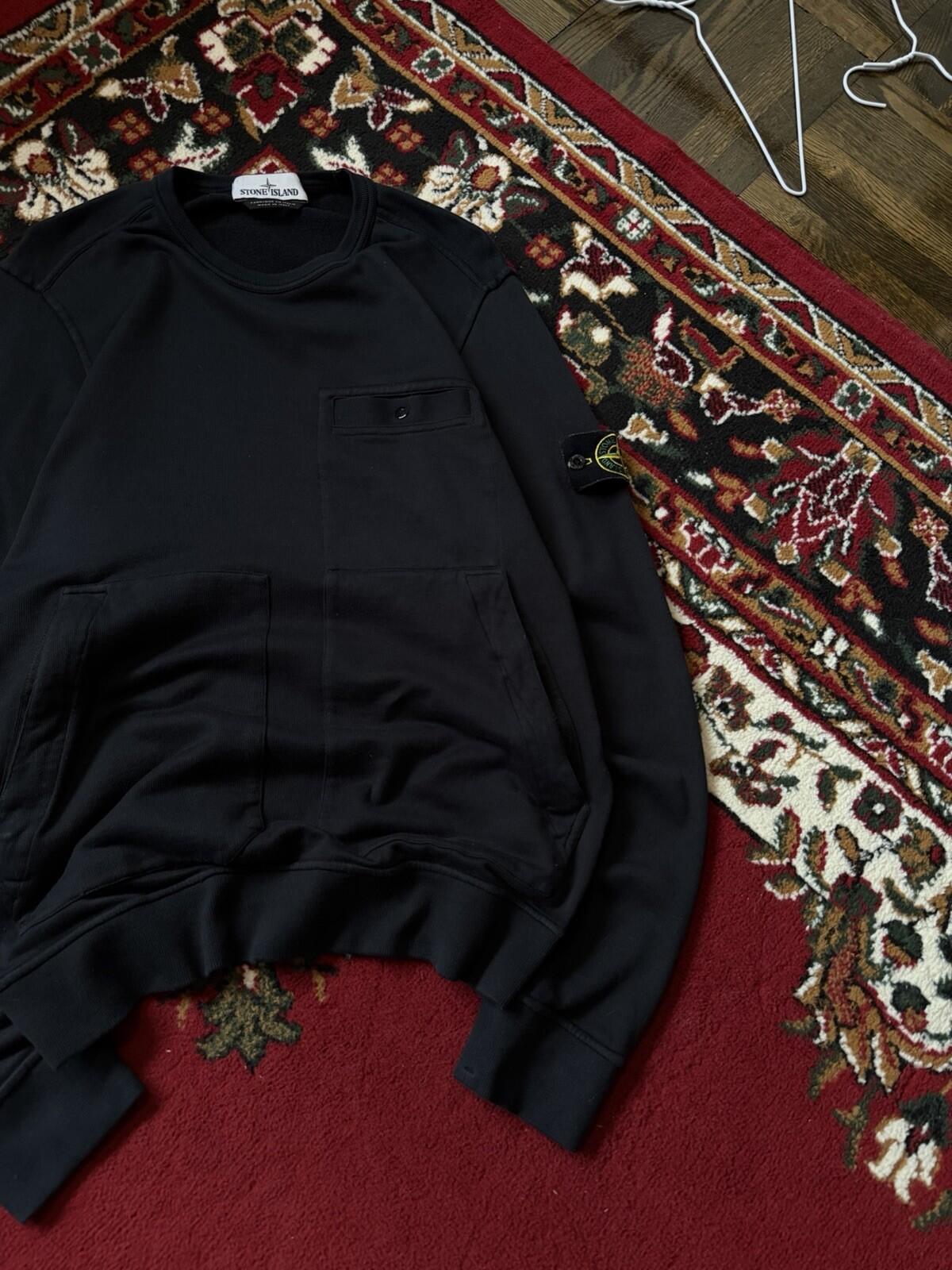 Stone Island Black Crewneck Pocket Sweatshirt Men’s Size S Pullover Zip Pockets
