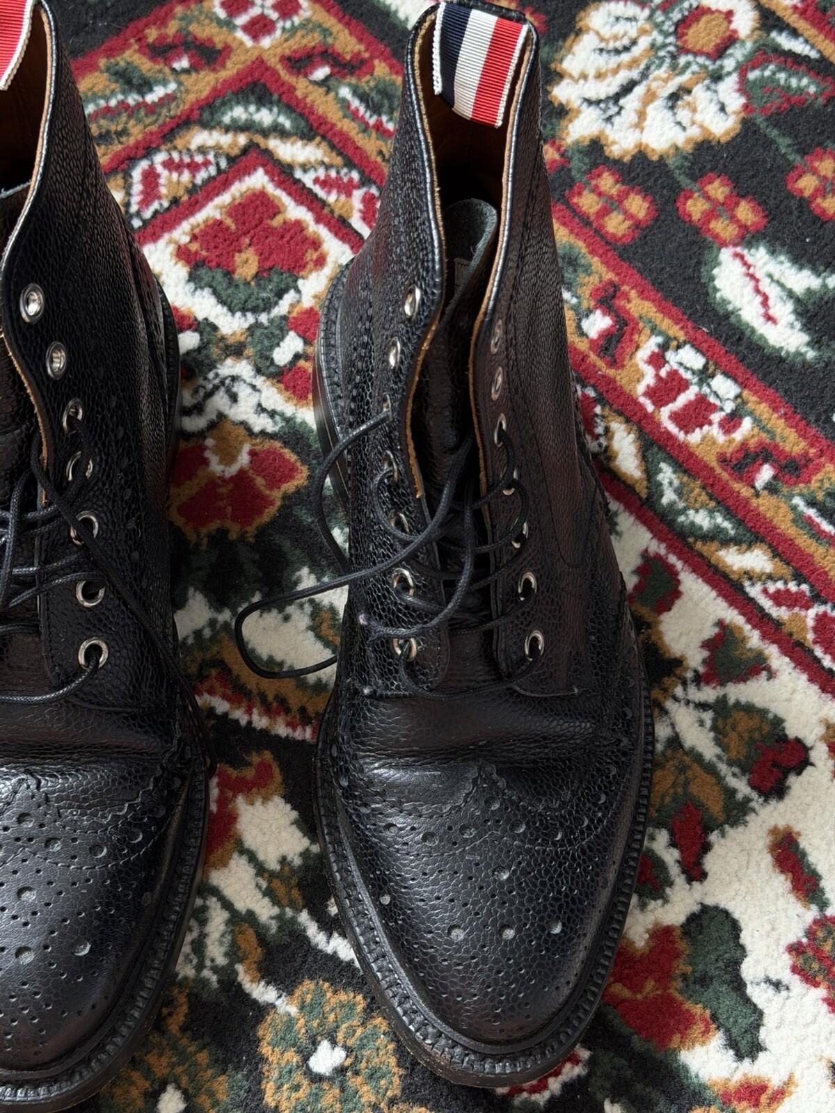 Thom Browne Mens Wingtip Pebble Grain Leather Ankle Boots Size 42 / US 9 Lace Up