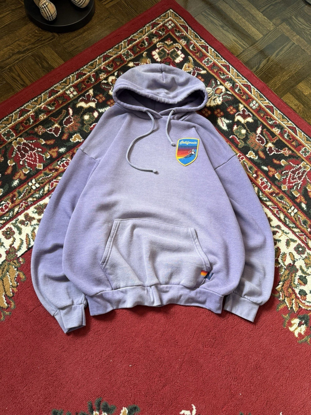 Aviator Nation Hoodie Mens M Purple Ski Chaser Pullover Mountain Graphic USA