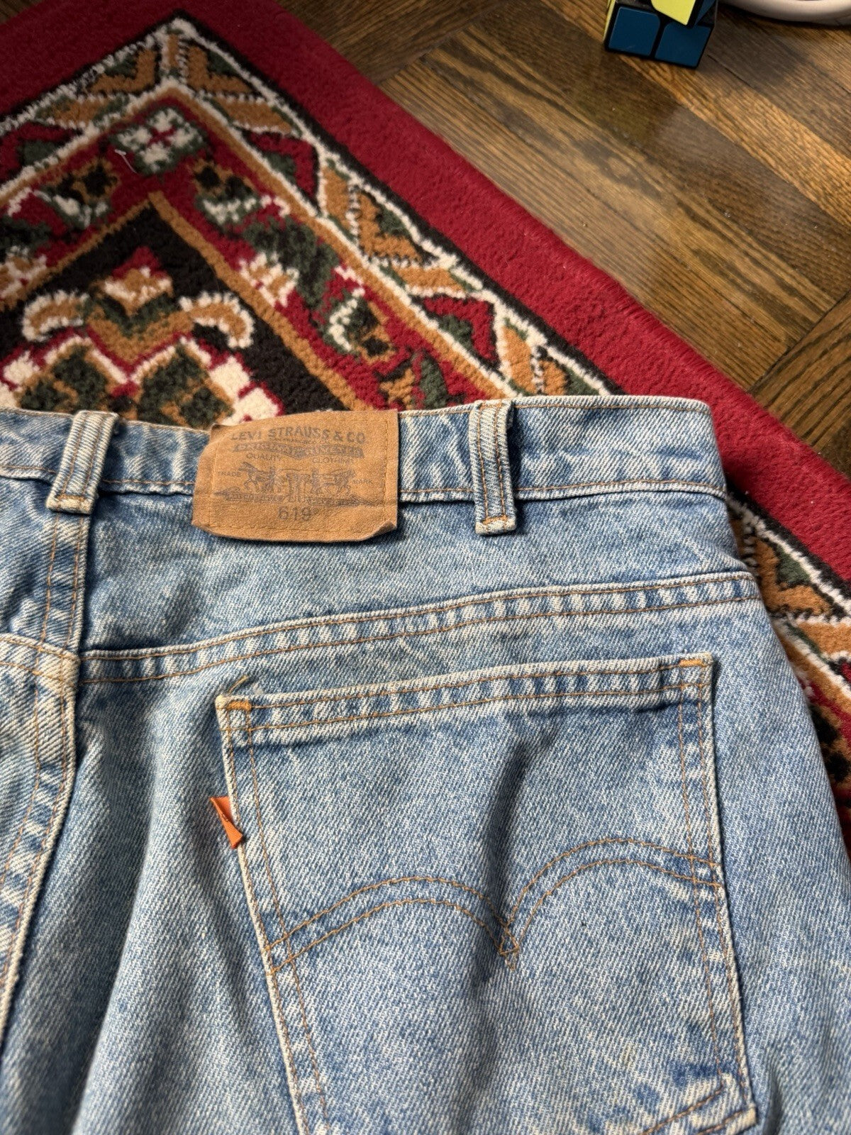 Vintage Levis 619 Jeans Mens 38x34 Washed Blue High Rise Straight Fit Levi's 90s