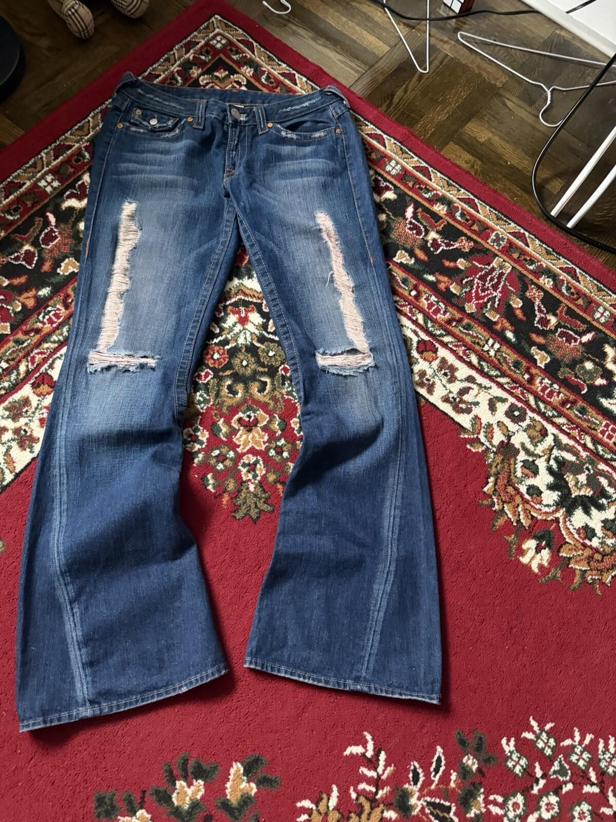 Vtg True Religion #503 Joey Blue Jeans Woodstock Distressed Bell Bottom Pants 31