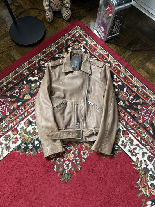 ALLSAINTS Wyatt Lambskin Leather Biker Jacket - Brown - 6 US