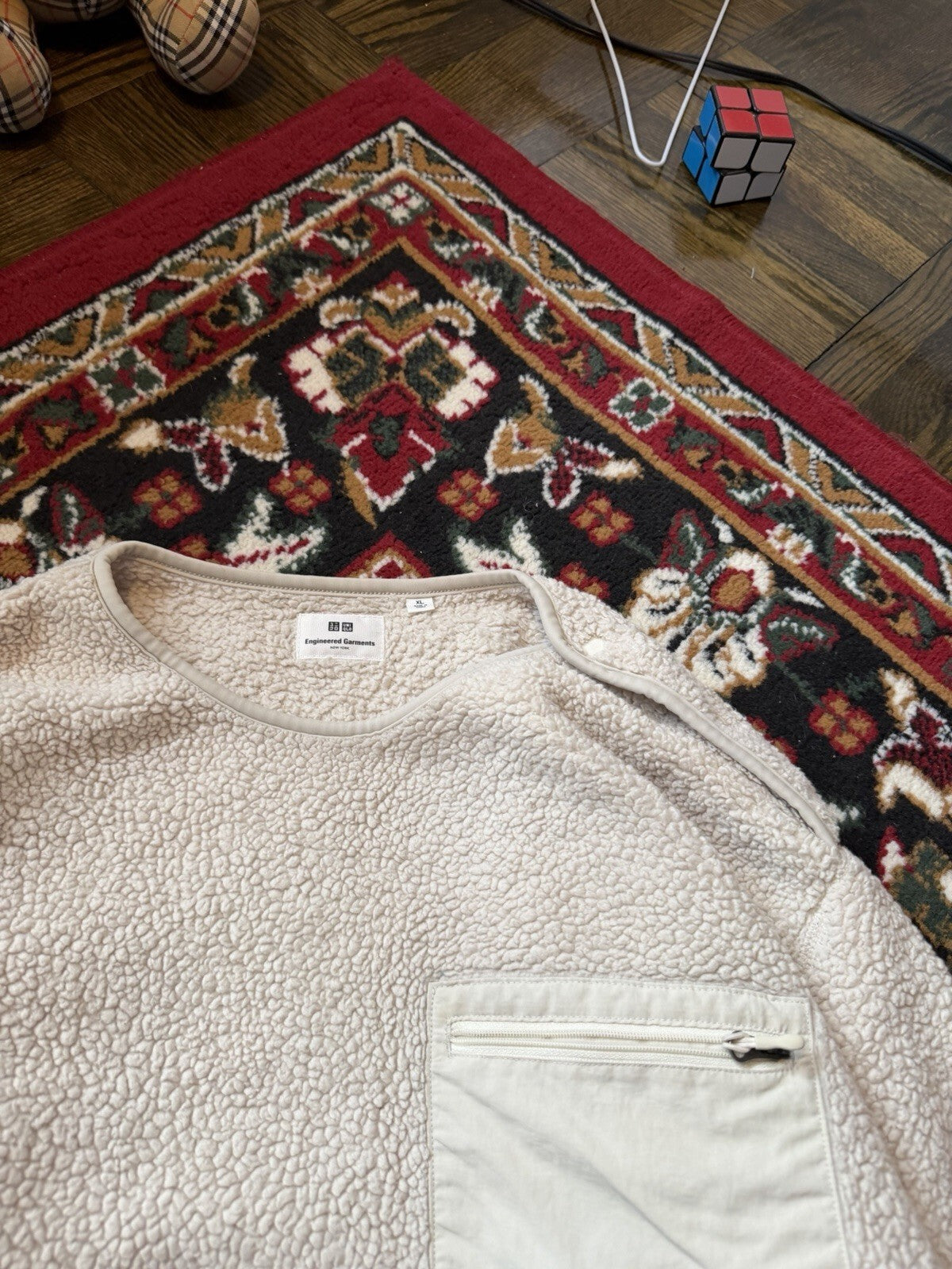 Uniqlo x Engineered Garments Fleece Pullover Mens XL White Sherpa Teddy