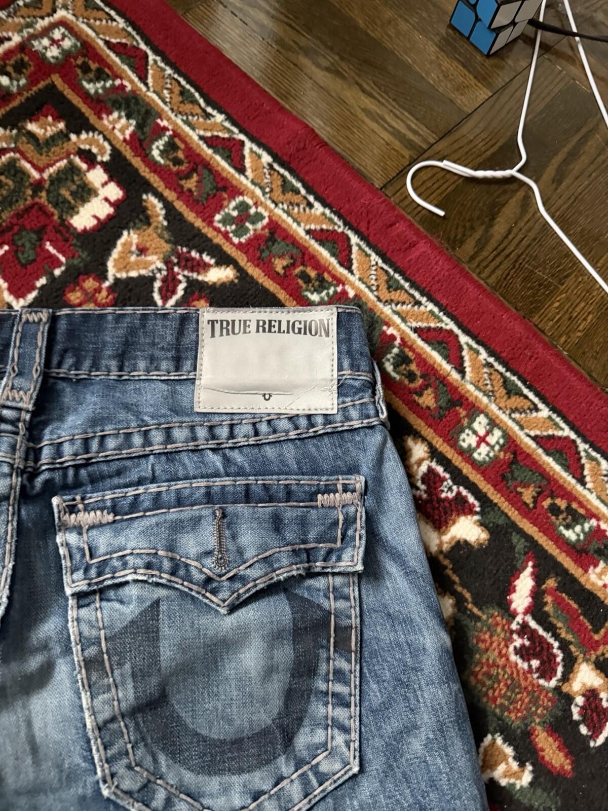 True Religion Mens Jeans Denim Tan Stitching Straight Leg 32 Y2K