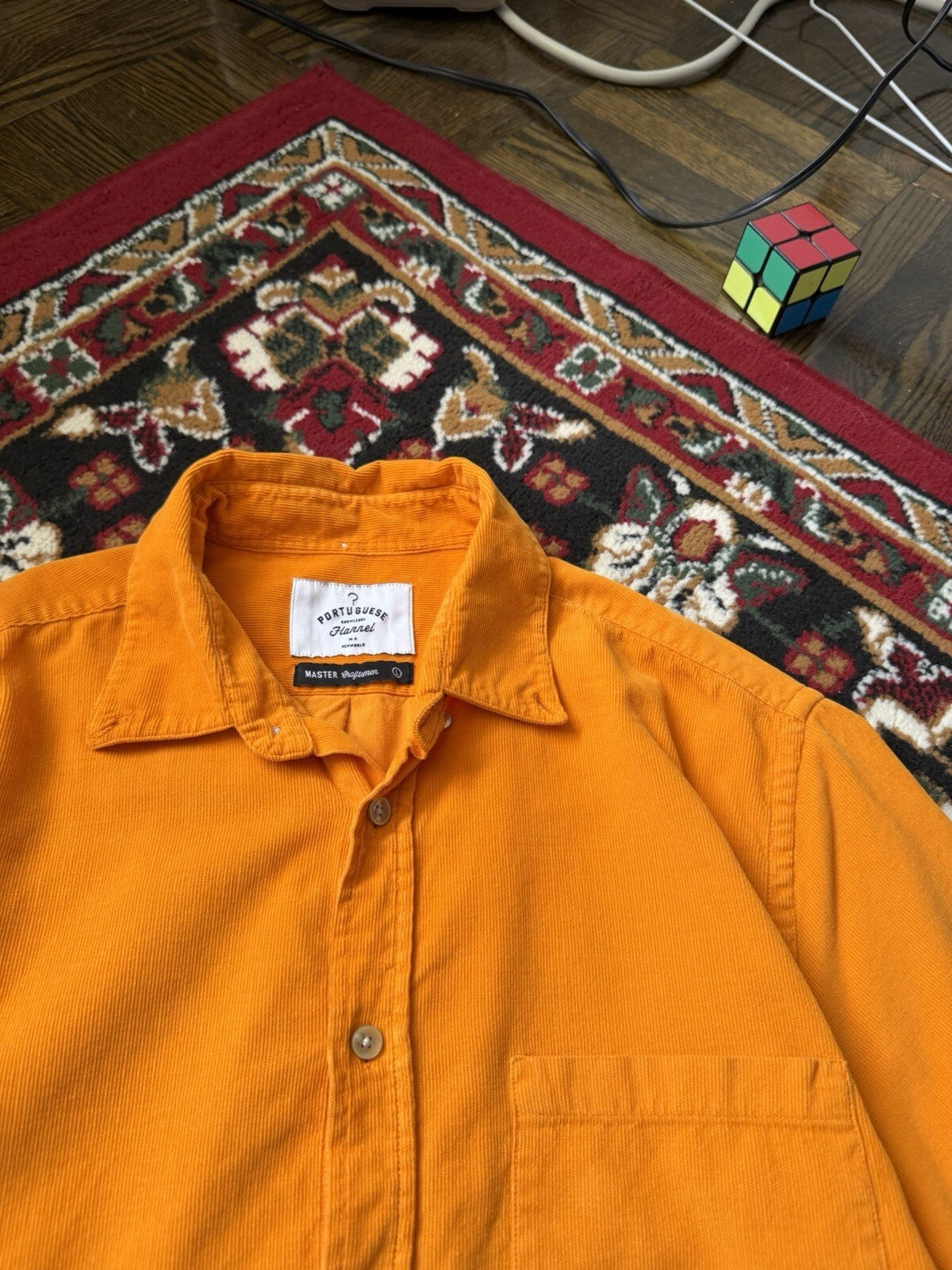 Portuguese flannel  Corduroy Orange Short Sleeve Size L