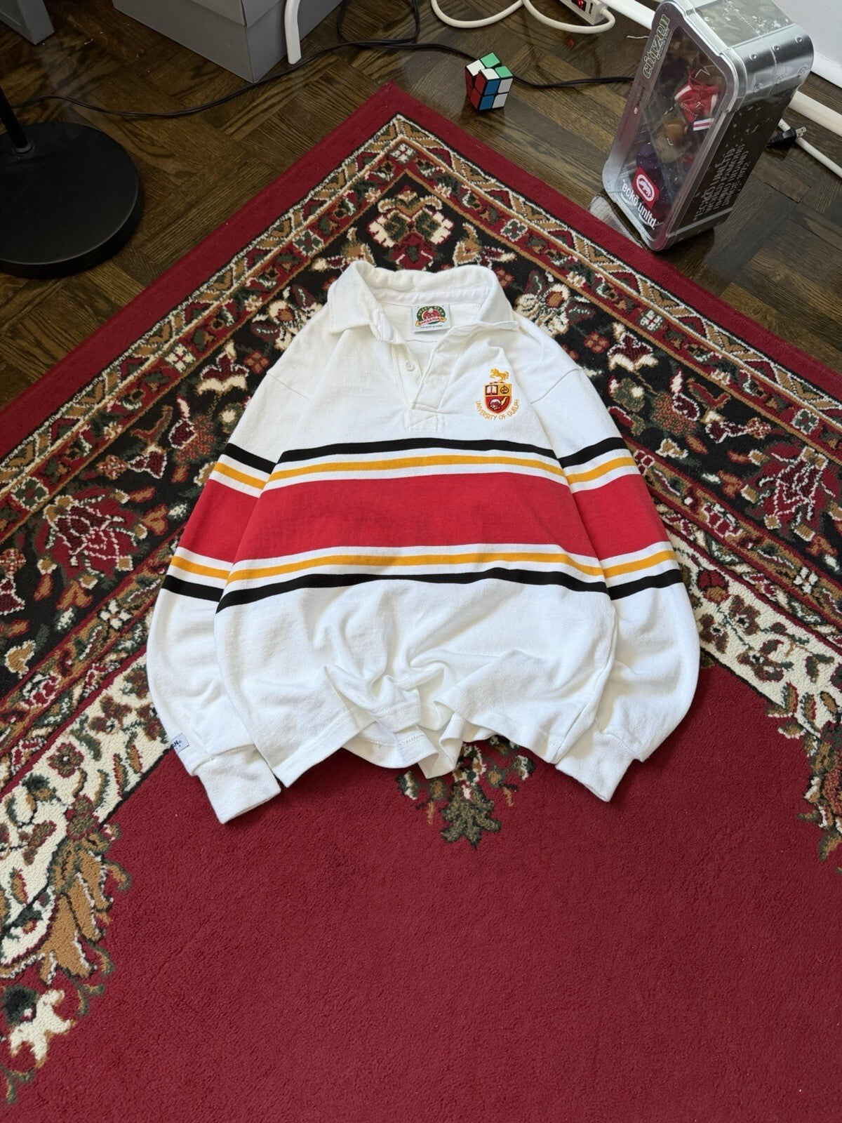Vintage Barbarian Rugby Shirt Mens Small University of Guelph White  Polo