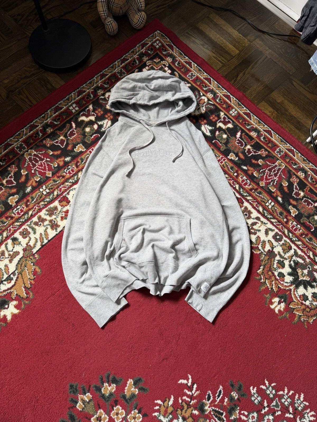 Reigning Champ Logo Basic Light Gray Hoodie Size L Pima Cotton