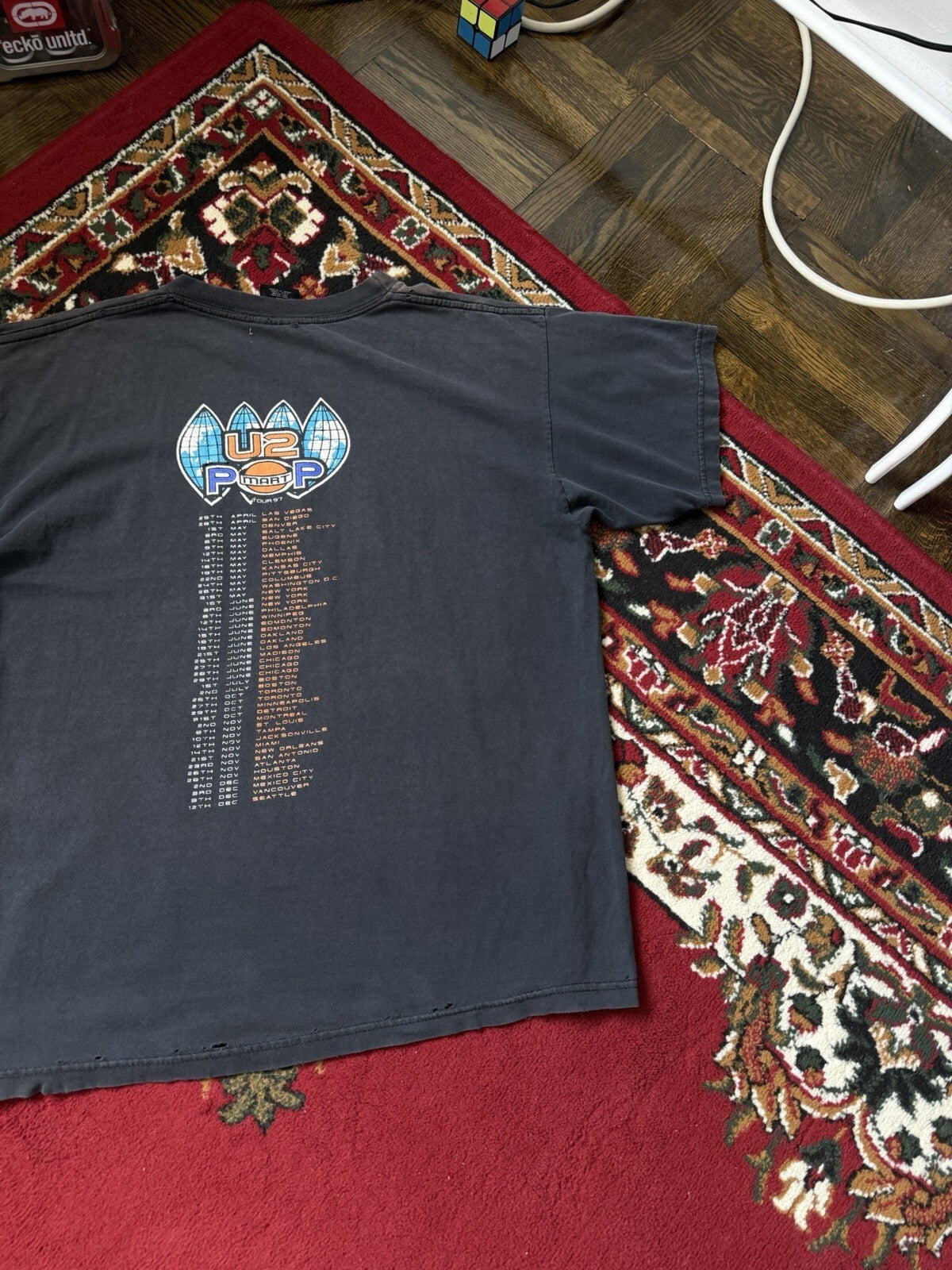 Vintage U2 1997 PopMart Shirt Mens XL Black Tour 97 Rock Band Tee Distressed