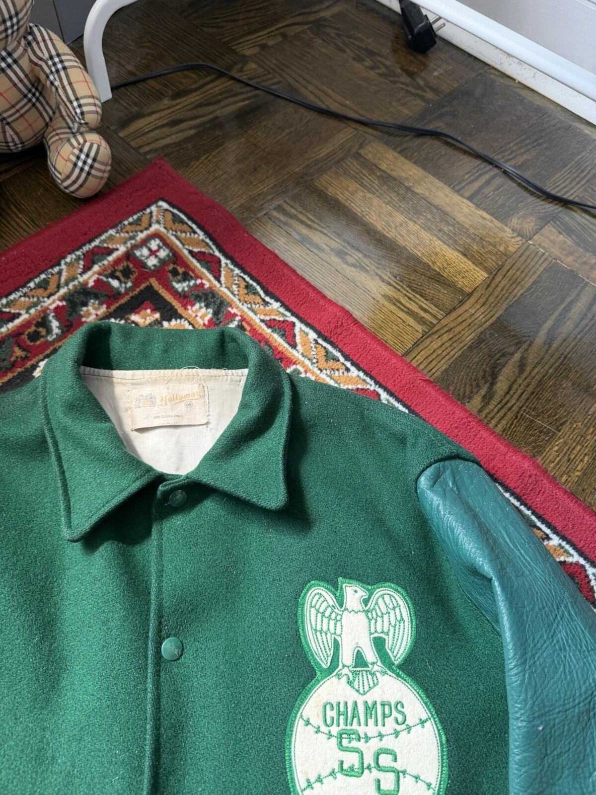 70s Holloway Vintage Varsity Jacket Mens Leather Letterman Bomber Coat Size 46