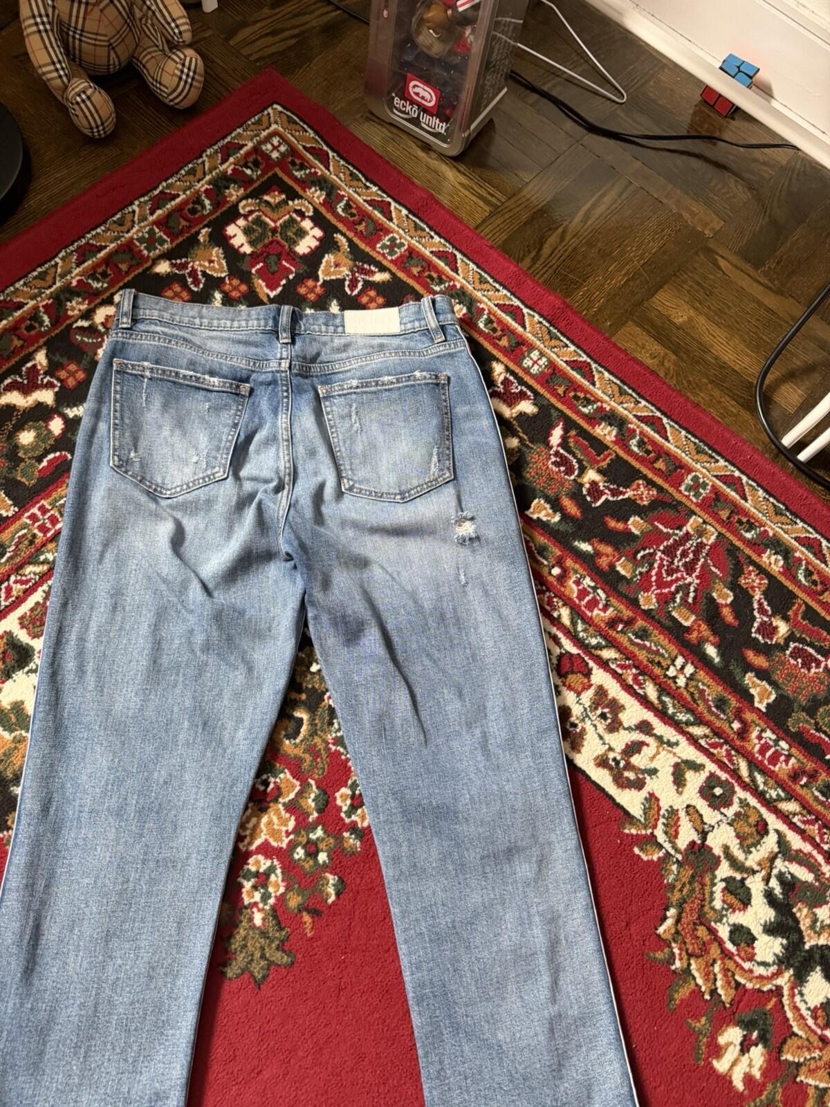 Pistola Women's Straight Zipped Distressed Denim Jeans Blue Pants Size 28