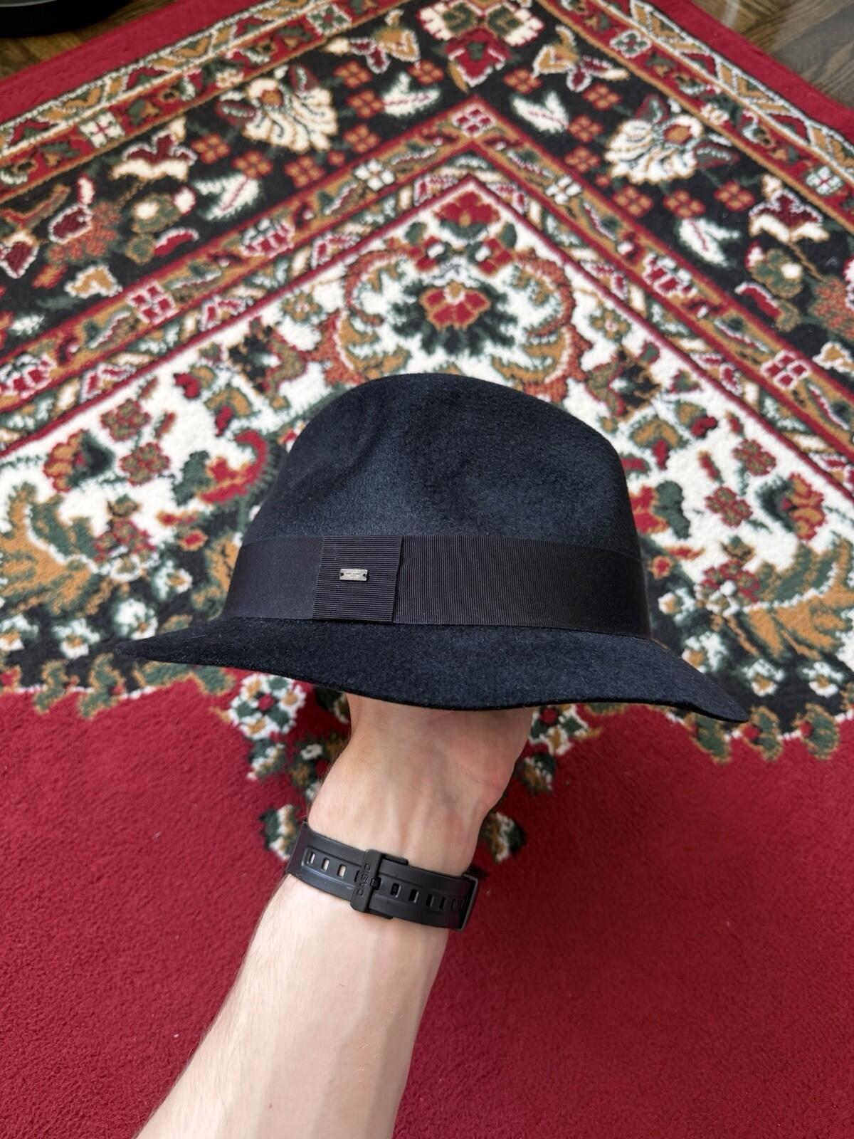 Saint Laurent YSL Black Classic Rabbit Felt Grosgrain Fedora Hat Sz S