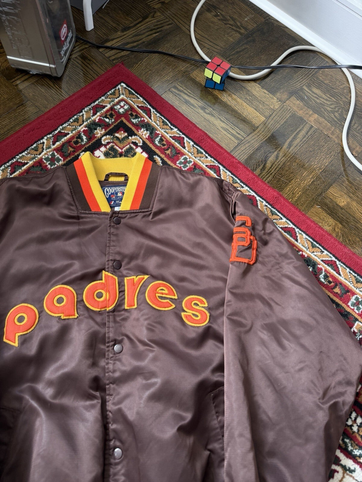 Vintage 90's San Diego Padres Majestic Cooperstown Brown Satin Bomber Jacket XL