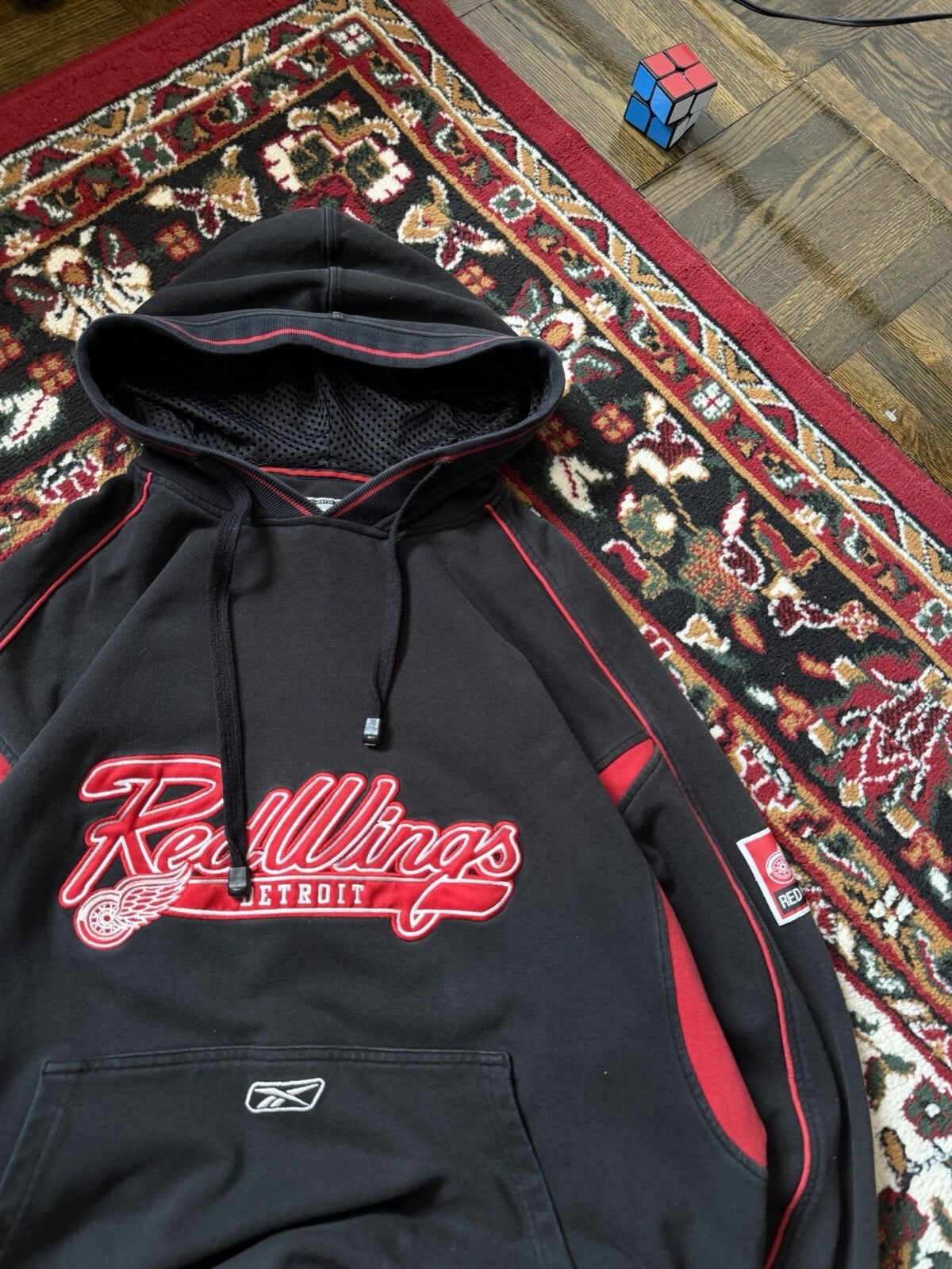 Vintage Detroit Red Wings NHL Reebok Pullover Hoodie Sweatshirt Black Adult L