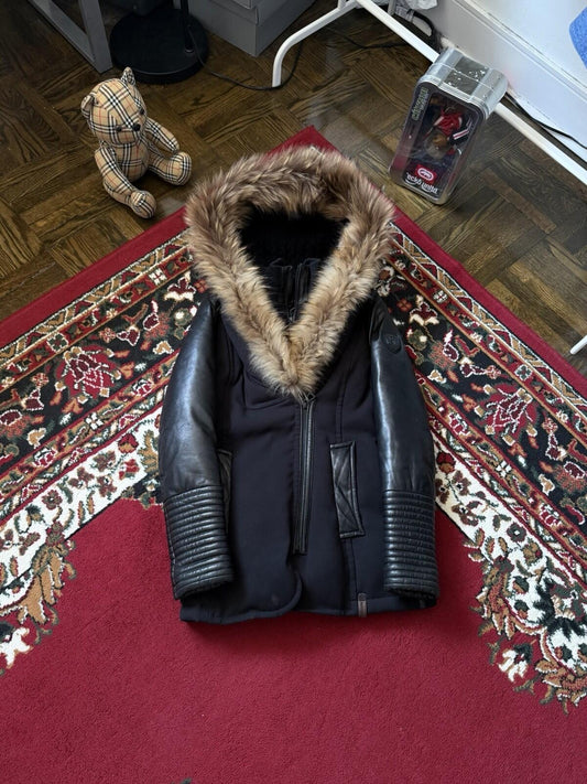 Rudsak Racoon Fur Leather Sleeves Women’s Fitted Down Coat Size S
