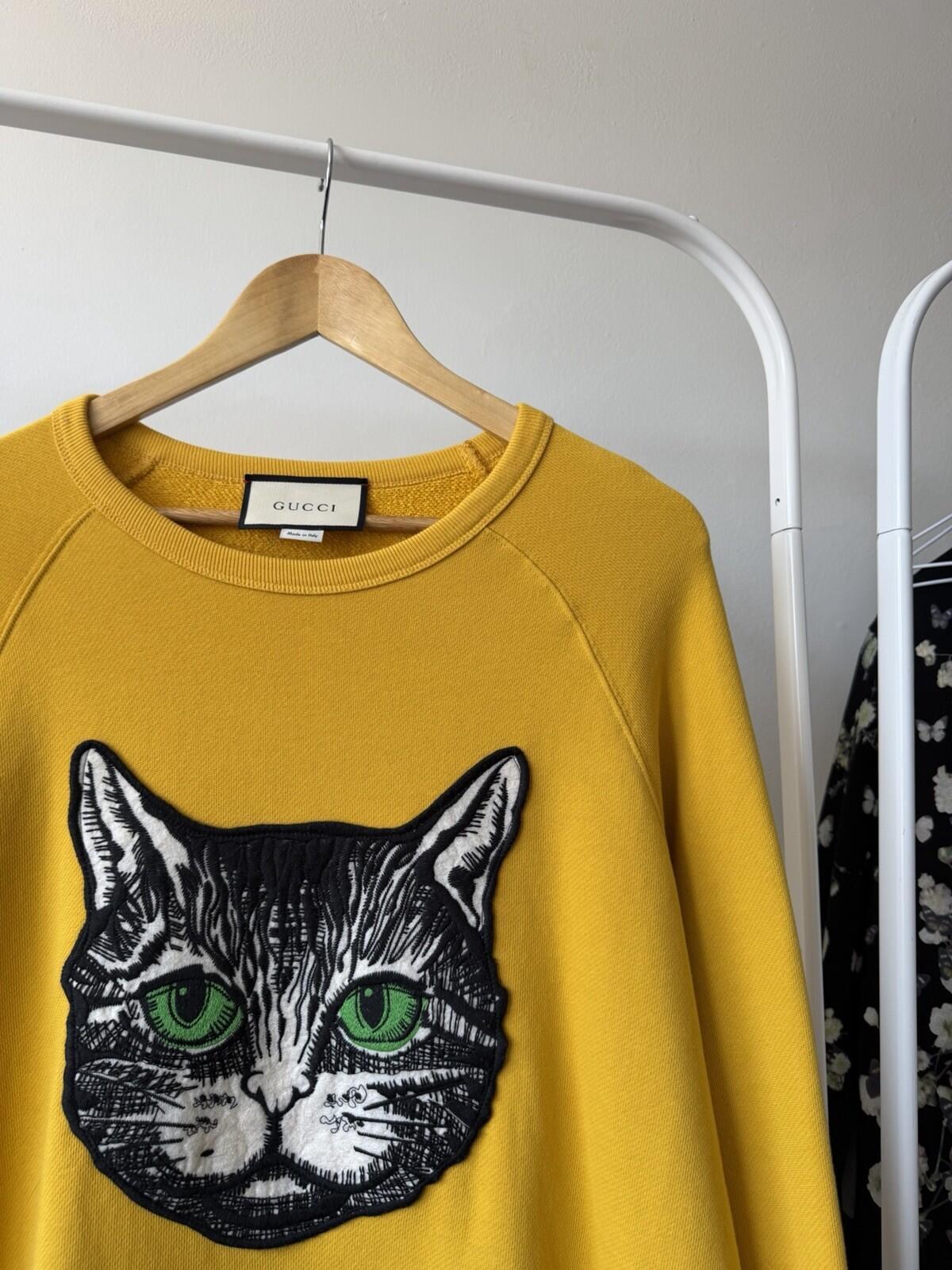 Authentic Gucci Yellow Mustard Mystic Cat Sweatshirt  L Embroidered Gucc