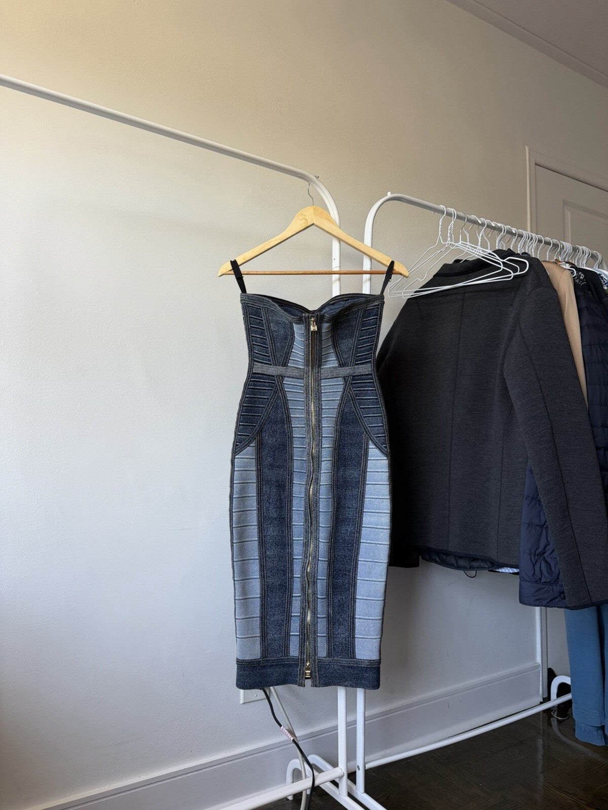 Herve Leger Women's Denim Knit Bodycon Dress Size XS