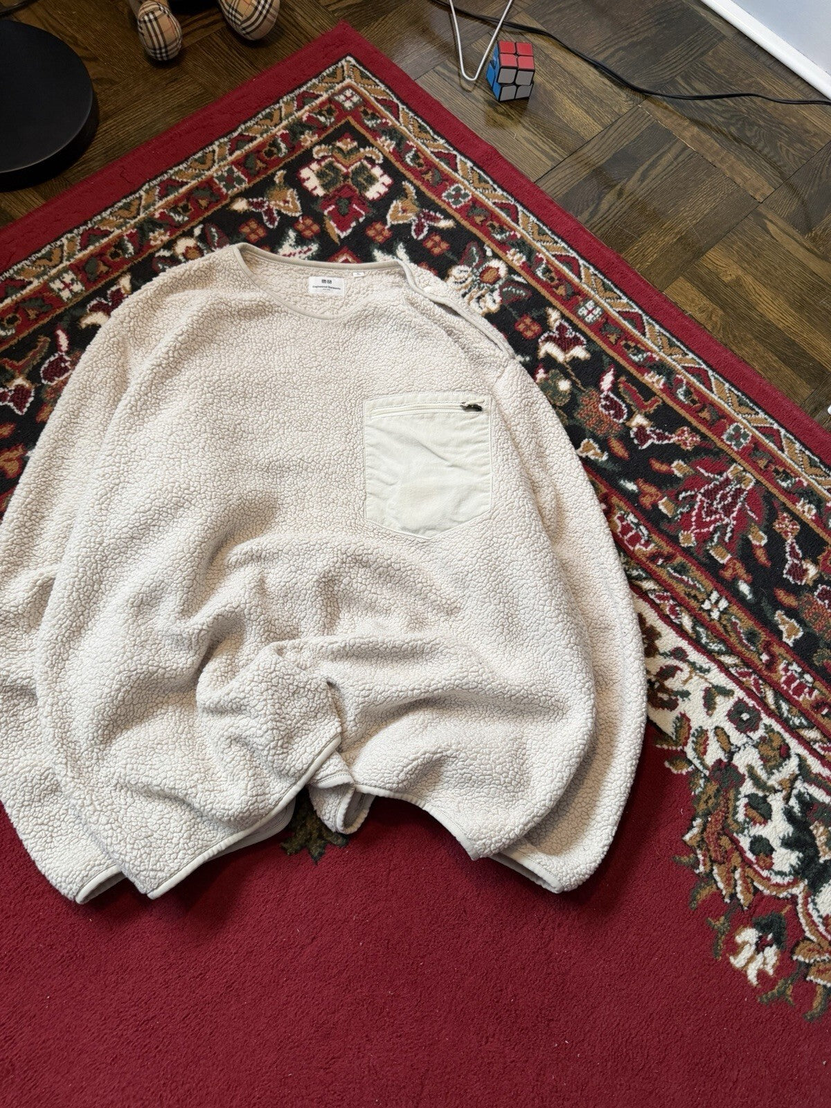 Uniqlo x Engineered Garments Fleece Pullover Mens XL White Sherpa Teddy
