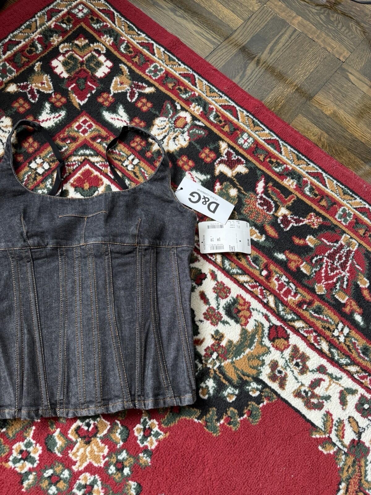 00s Archive Dolce & Gabbana Denim Pleated Gray Corset Top DG Jean Top Y2K