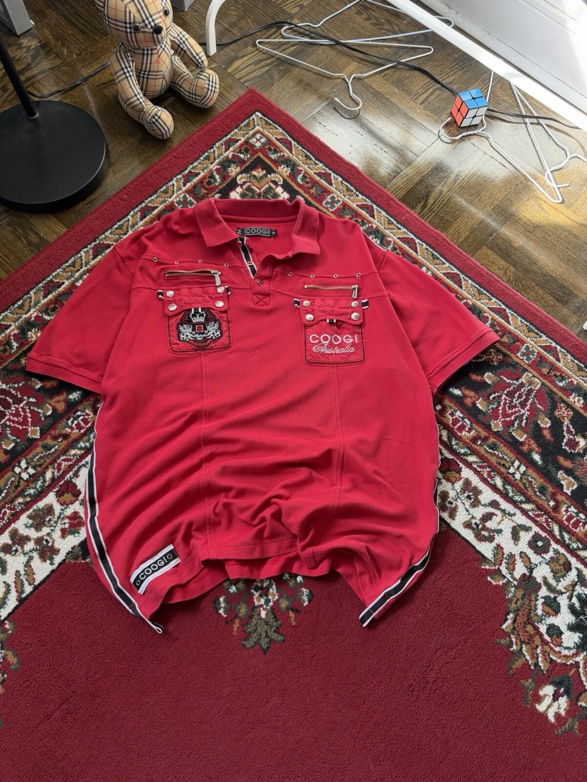 Vintage Coogi Embroidered Polo Shirt Size XL Black Big Logo HipHop Baggy Y2K RED