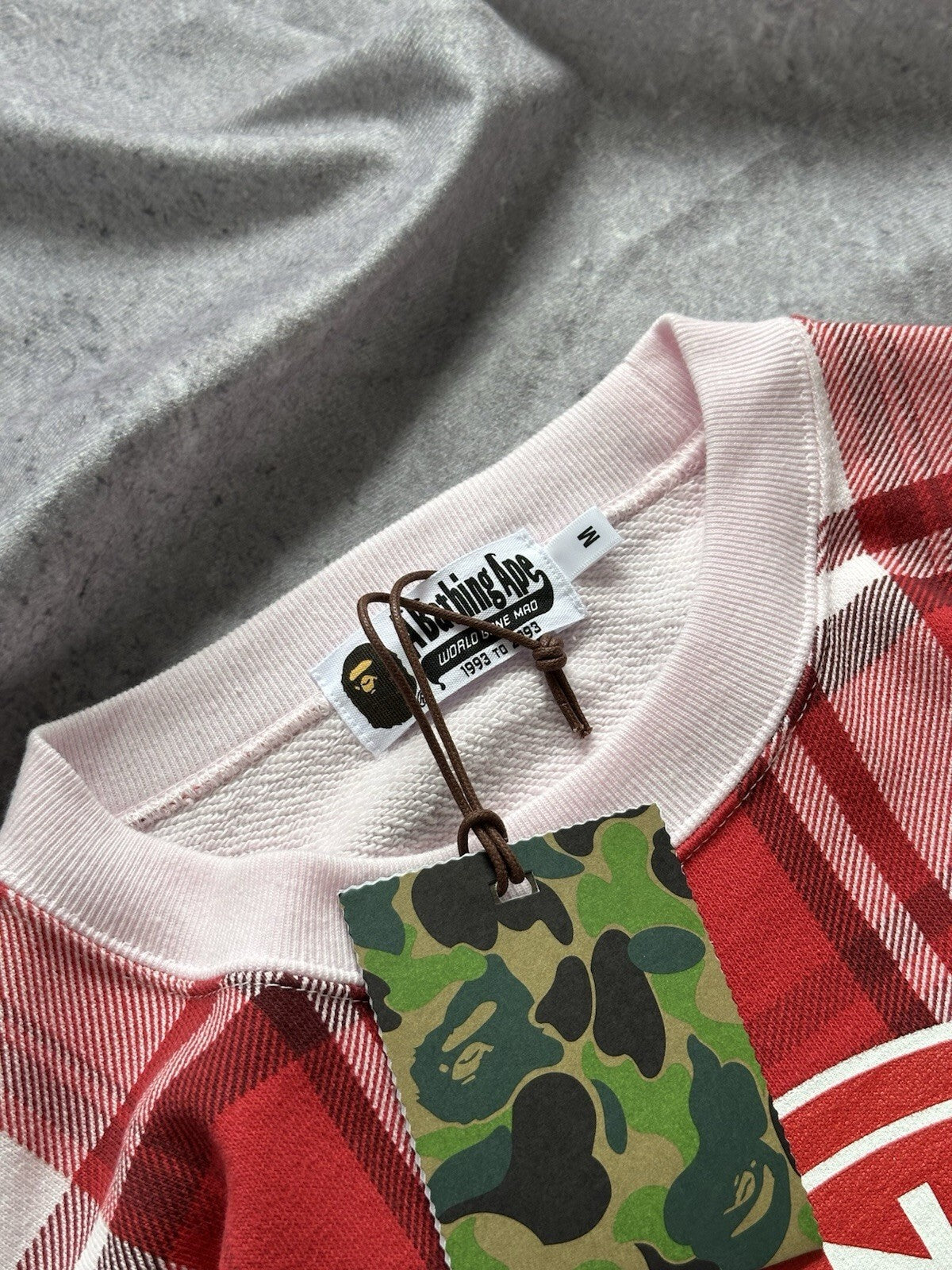 A Bathing Ape Bape Plaid Check Gift Busy Works Sweatshirt Crewneck Size M