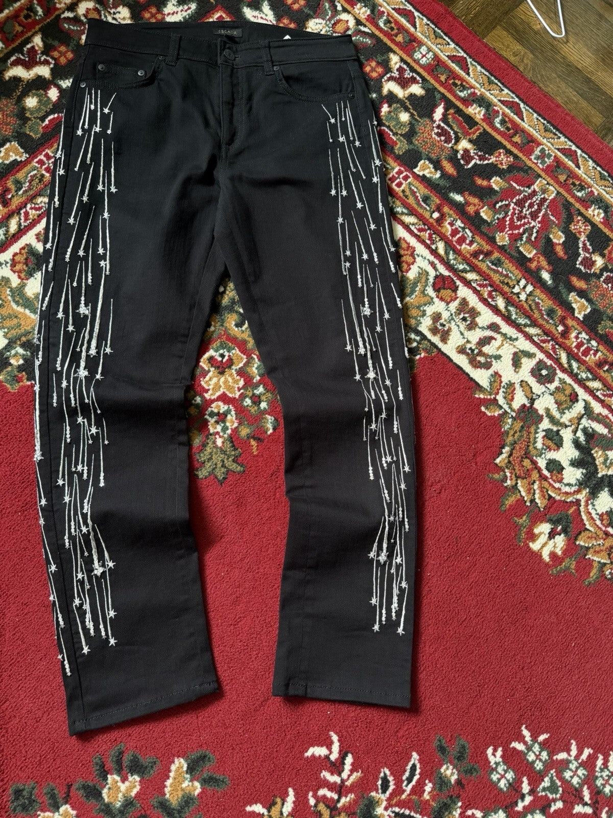 Escada Black Shooting Star Embroidered Jeans Size 34