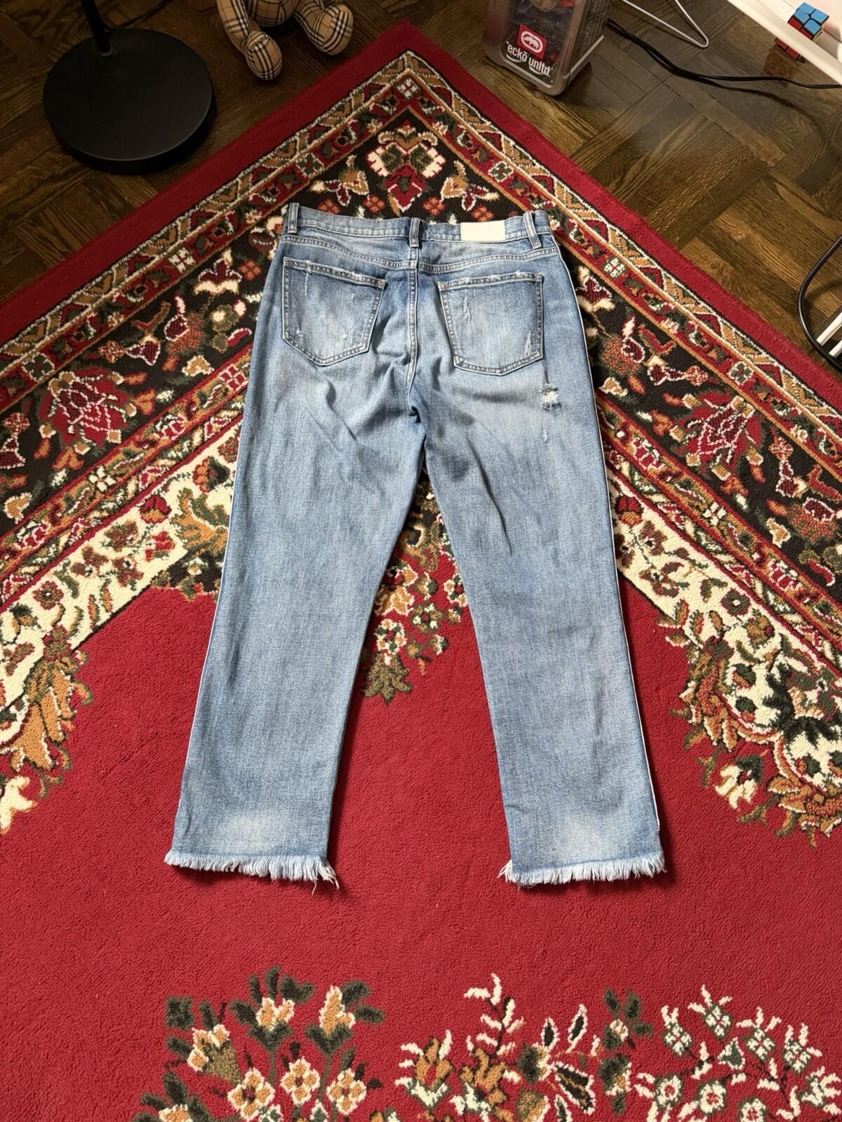 Pistola Women's Straight Zipped Distressed Denim Jeans Blue Pants Size 28