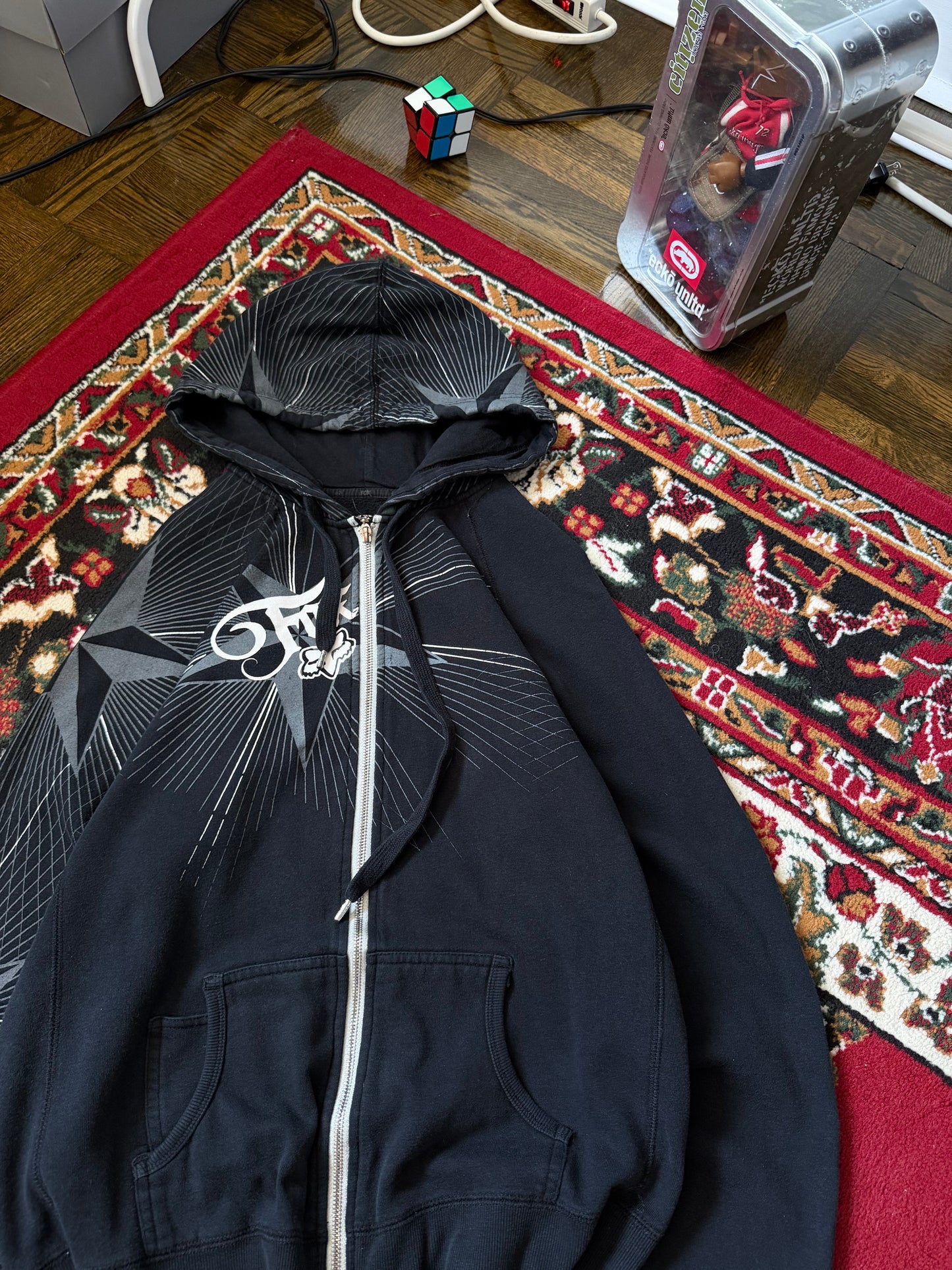 Y2K Fox AOP Vintage Zip Hoodie Womens