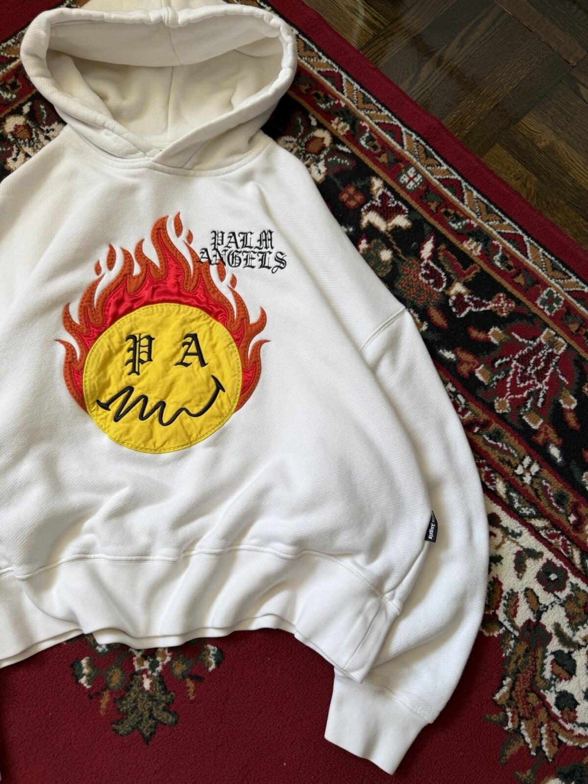 Palm Angels x Smiley Happy Collection Cream White Embroidered Oversized Hoodie S