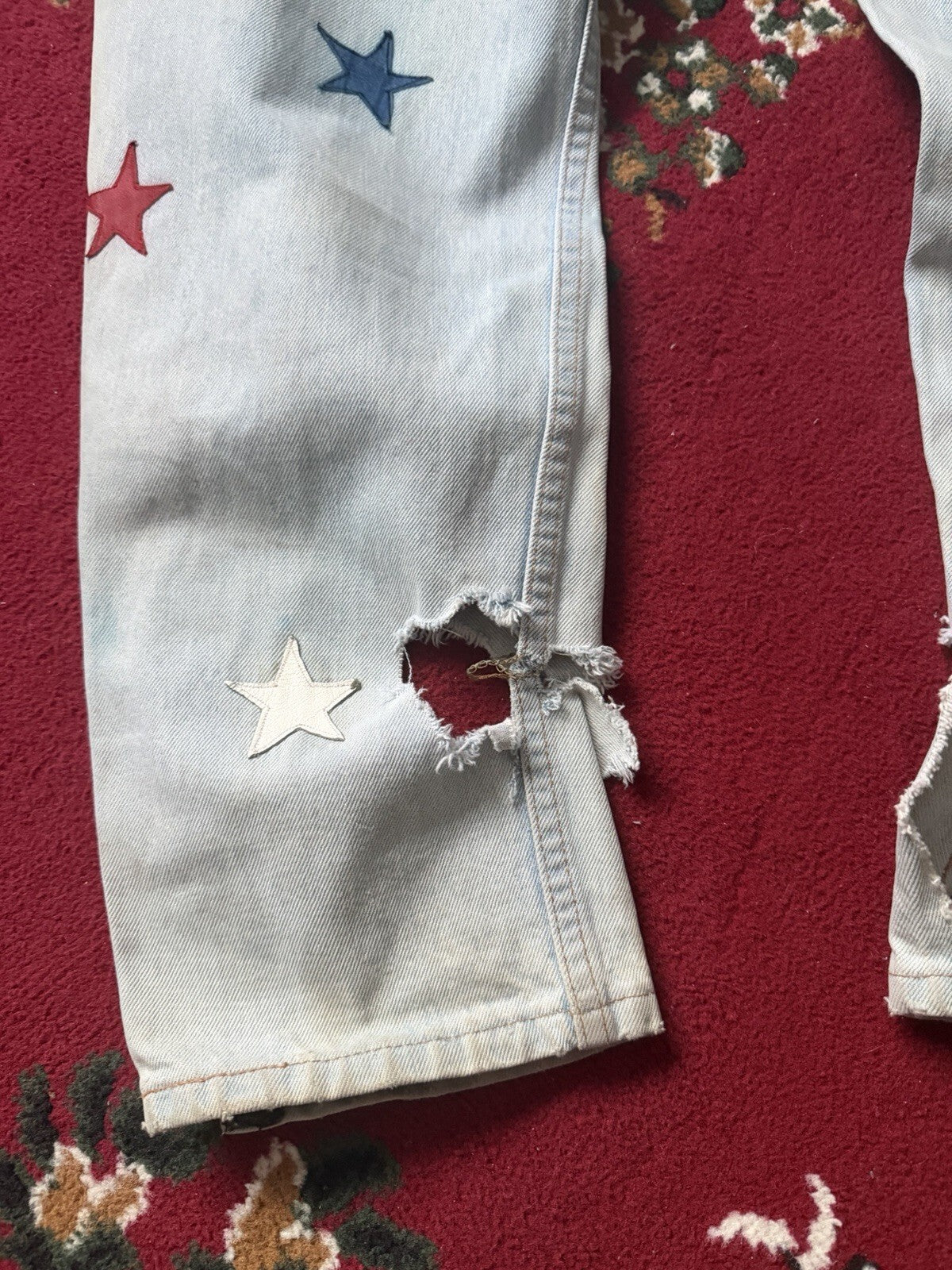 Vintage 90s Parasuco Distressed USA Flag Stars Jeans Light Wash Denim