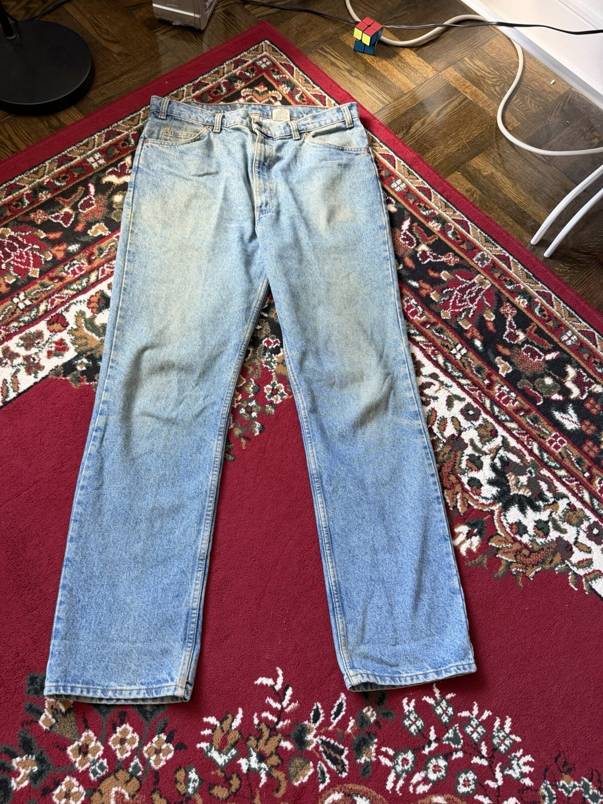 Vintage Levis 619 Jeans Mens 38x34 Washed Blue High Rise Straight Fit Levi's 90s