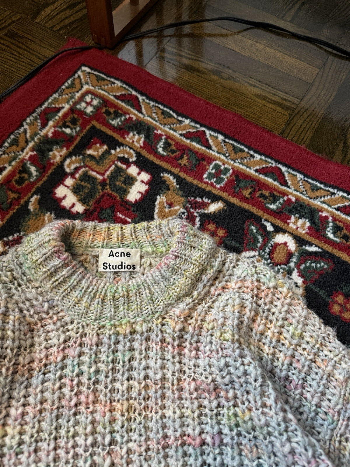Acne Studios Zora Knit Sweater White/Gray With Rainbow Streaks Size S