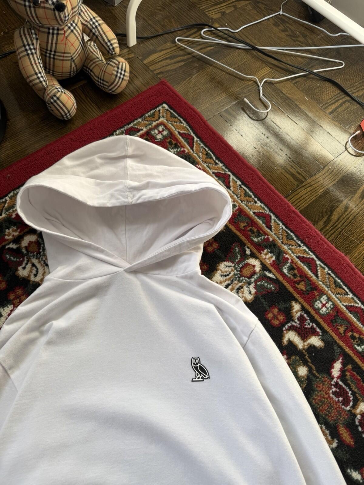 Octobers Very Own Lightweight Hoodie Mens L White Owl Logo Sweatshirt OVO Drake