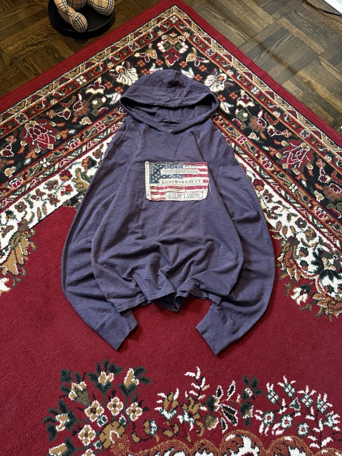 Polo Ralph Lauren Denim & Supply Mens Americana Flag Slim Purple Hoodie Sweater