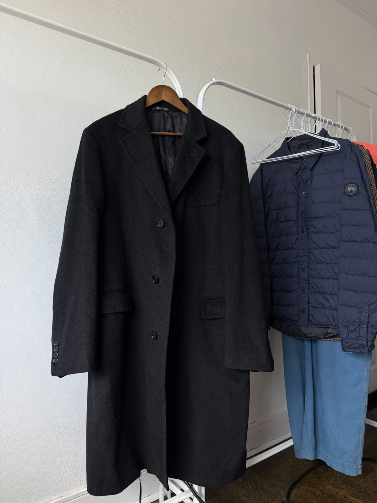 LOUIS DELL'OLIO Vintage Cashmere Black Coat Jacket 3 button Size 42
