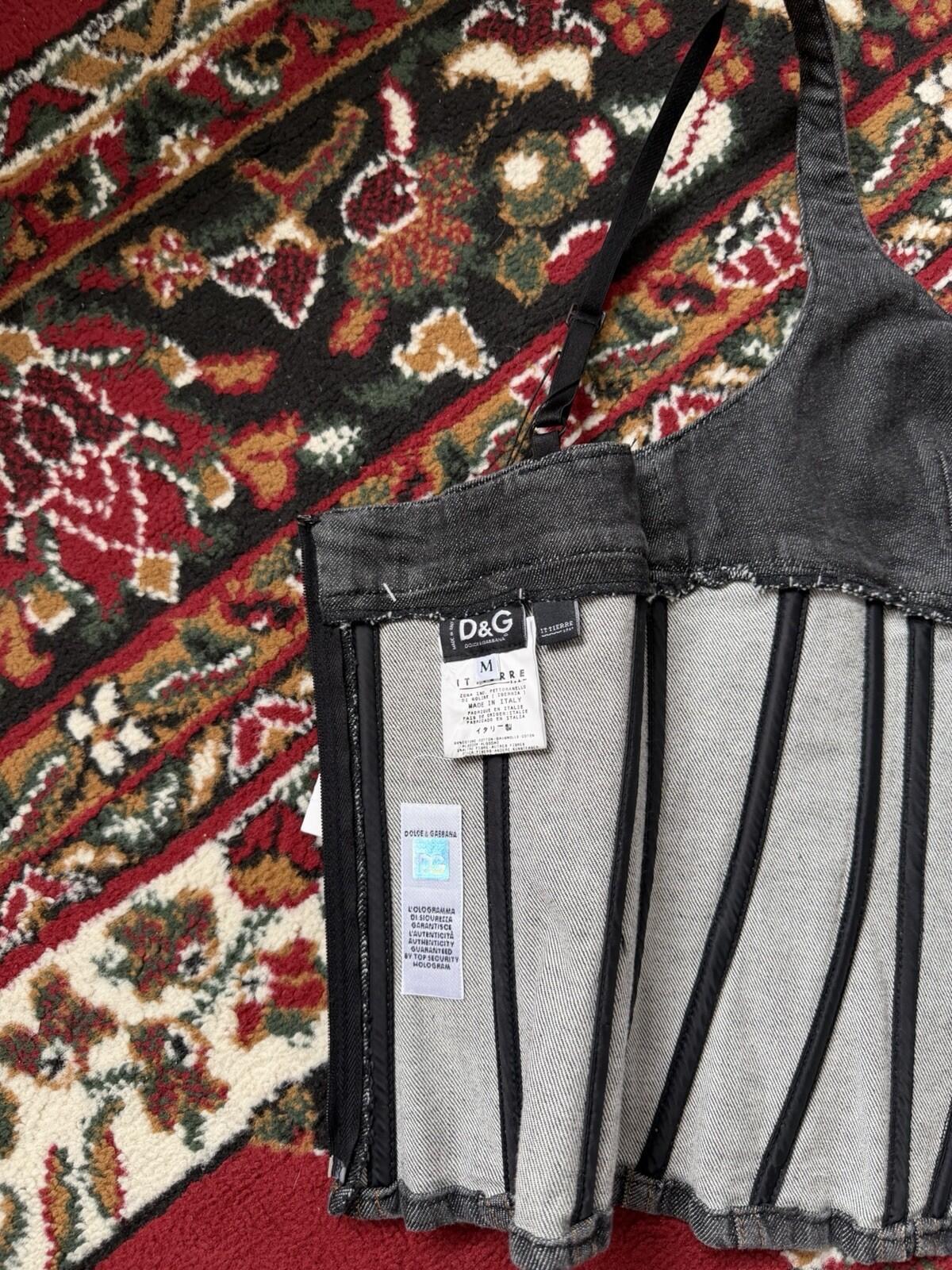 00s Archive Dolce & Gabbana Denim Pleated Gray Corset Top DG Jean Top Y2K