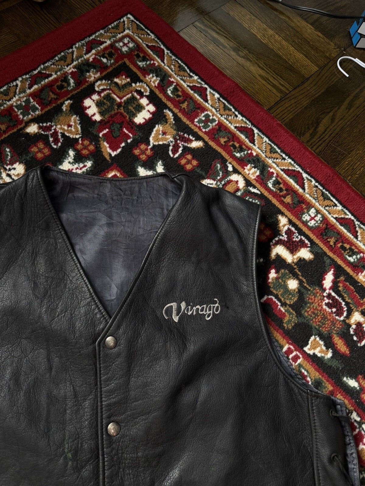Yamaha Virago Motorcycle Vest Leather Men XXL Black Snap Lined