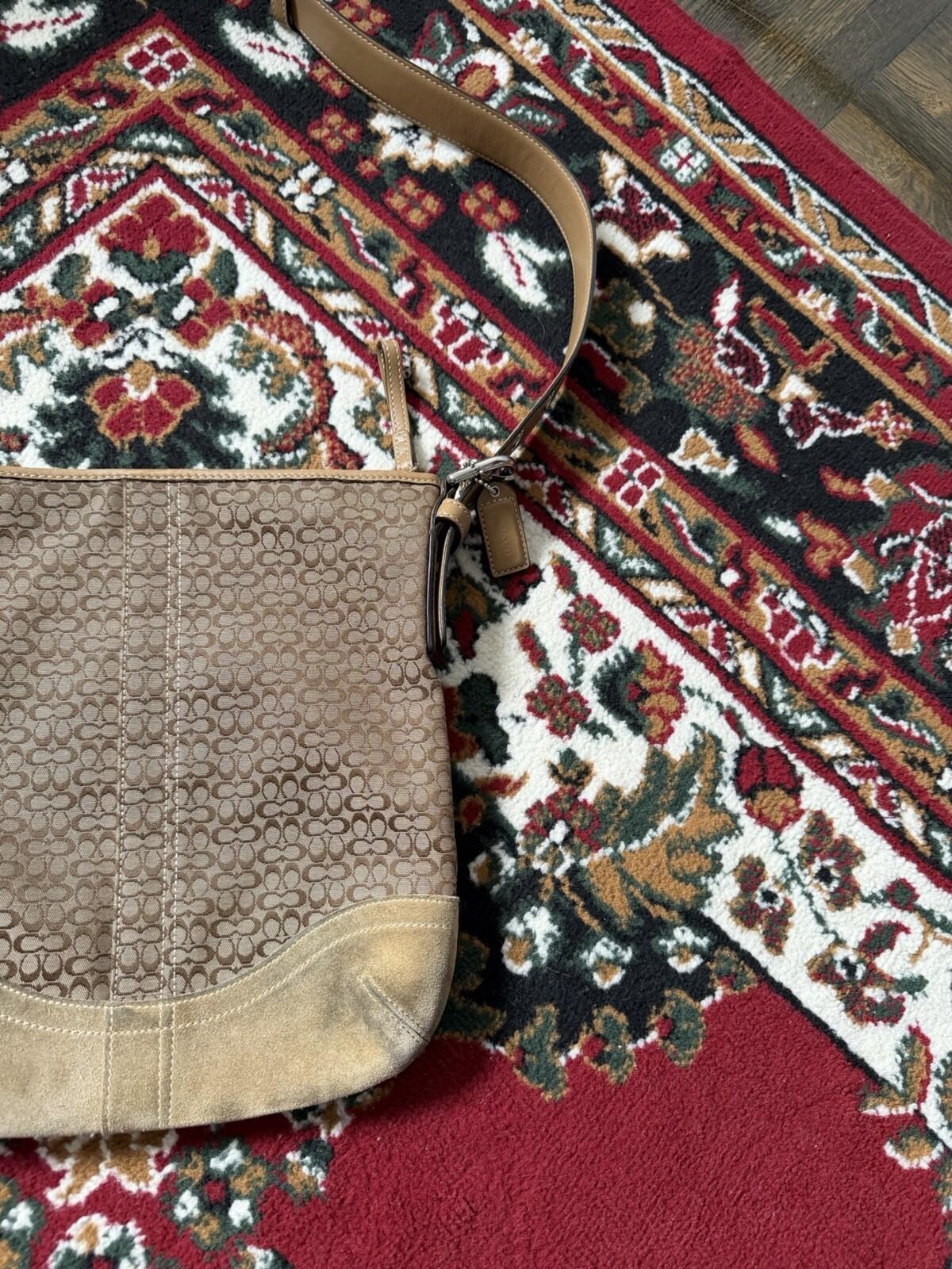 Coach Signature Jacquard Crossbody Bag Shoulder Purse Brown F10944