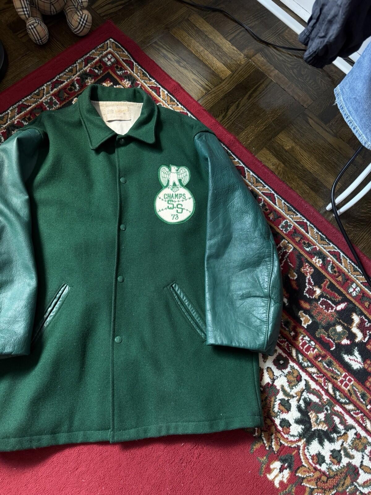 70s Holloway Vintage Varsity Jacket Mens Leather Letterman Bomber Coat Size 46
