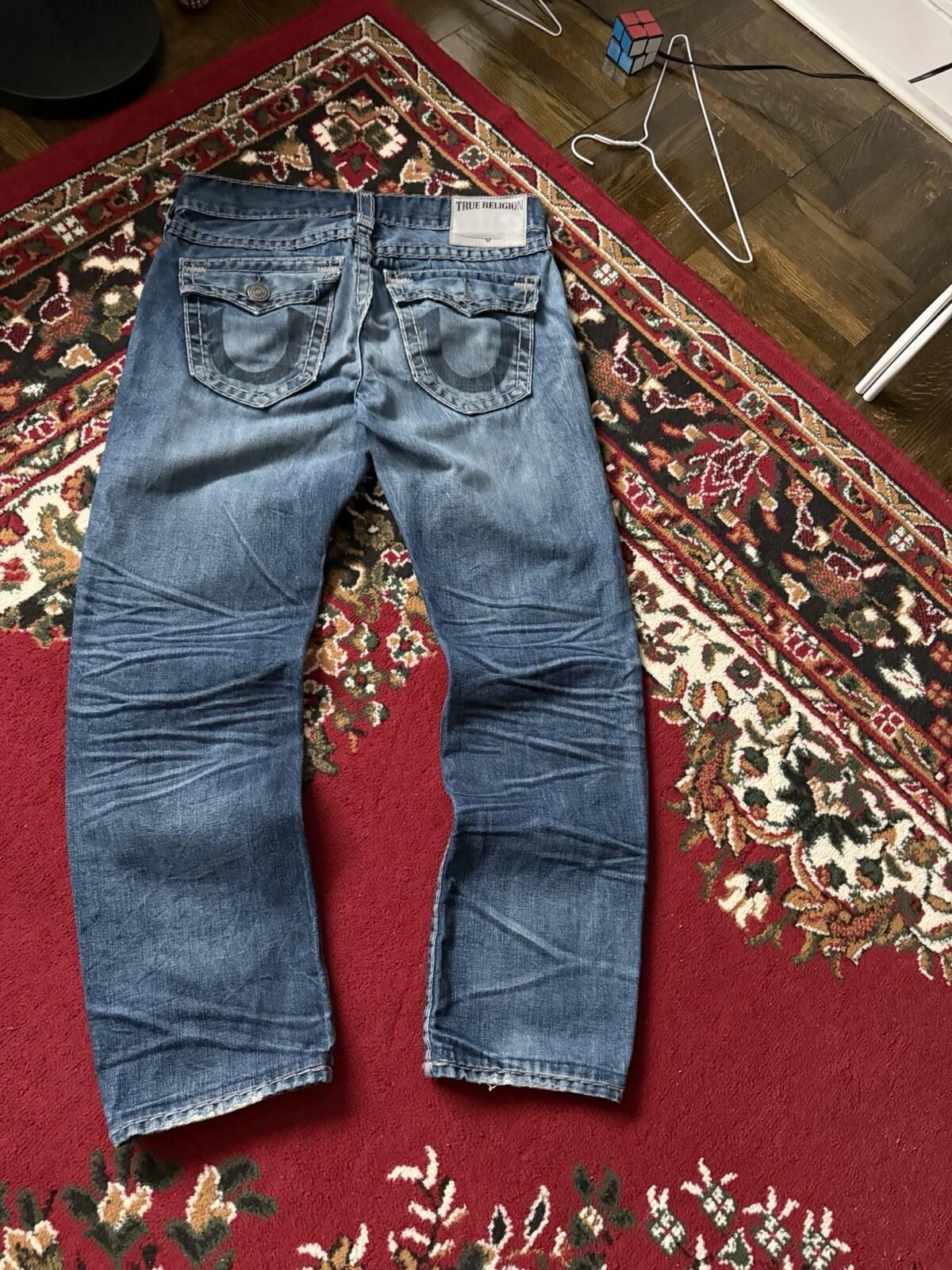 True Religion Mens Jeans Denim Tan Stitching Straight Leg 32 Y2K