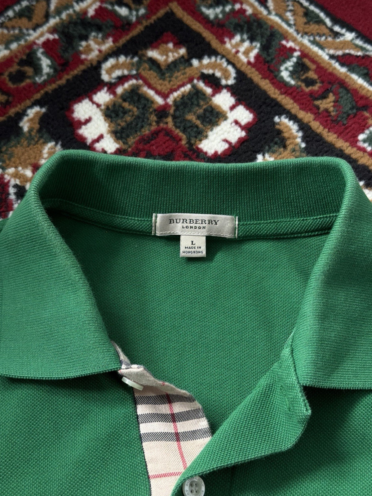 Burberry London Pique Polo Golf Shirt Short Sleeve Green Men's Size L