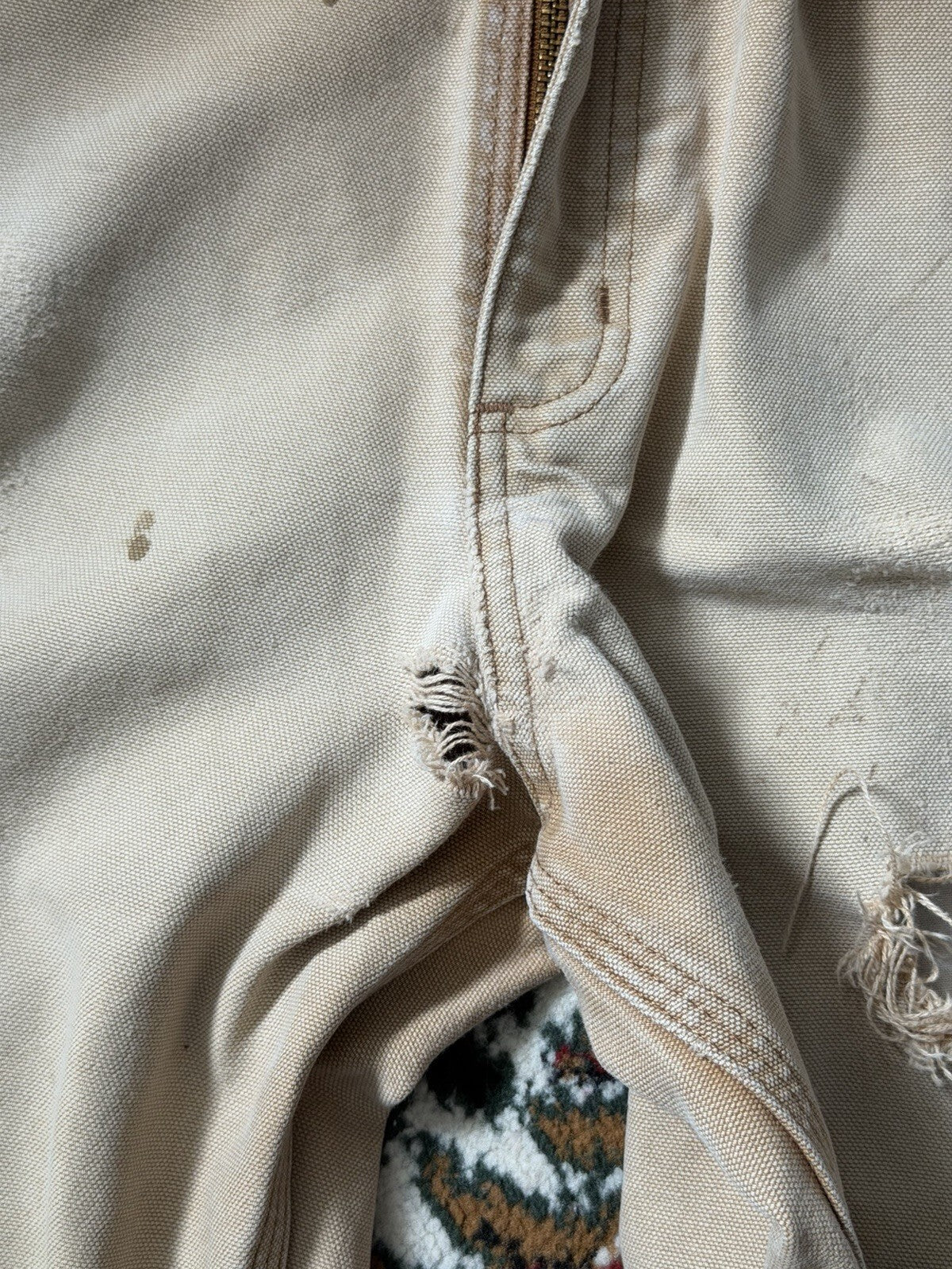 Carhartt Relaxed Fit Single Knee Pants Beige Thrashed Faded Size 36/36 Y2K