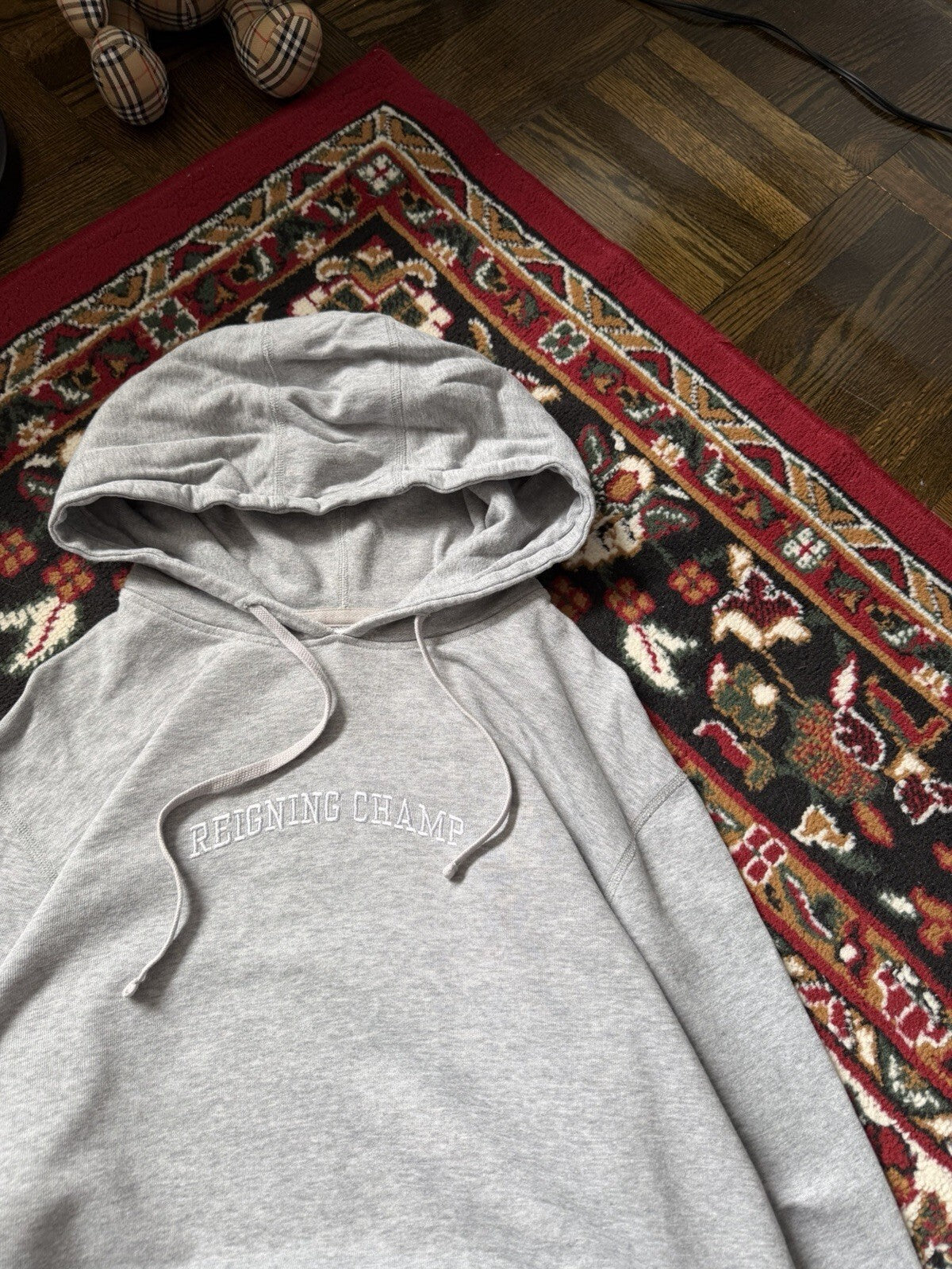 Reigning Champ Logo Basic Light Gray Hoodie Size L Pima Cotton