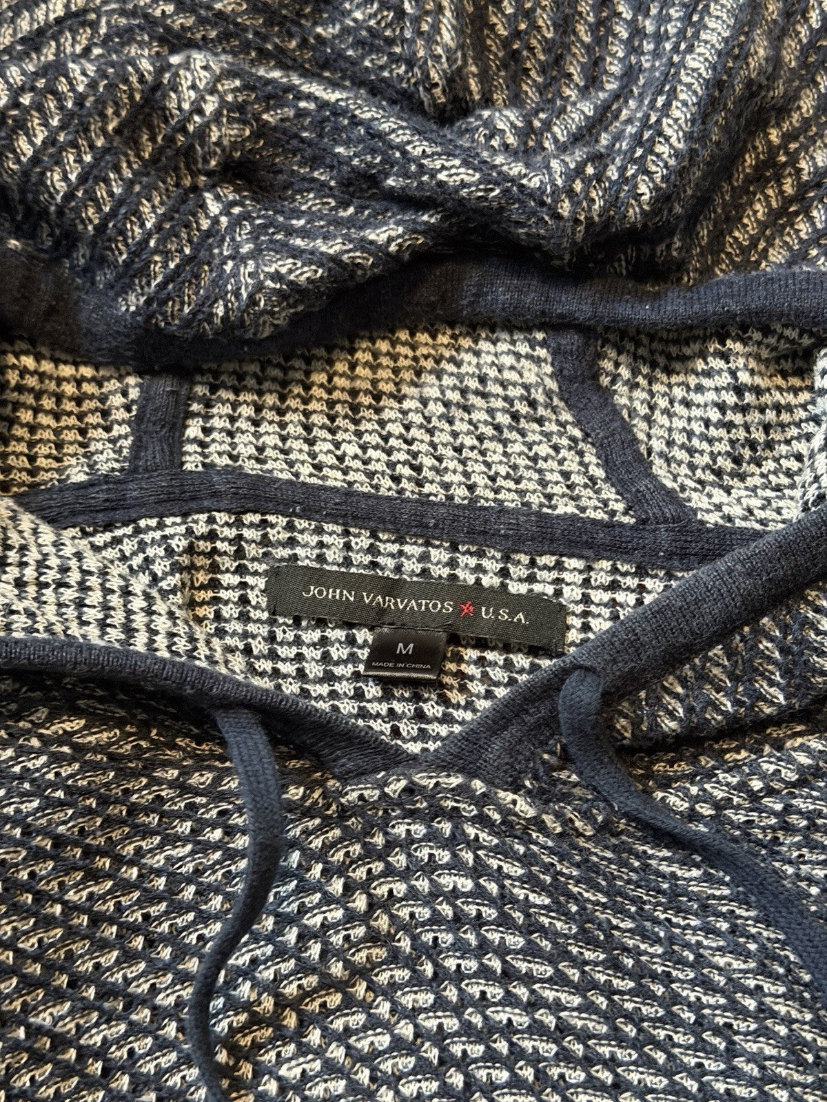 John Varvatos Knit Hoodie Mens Large Cotton Long Sleeve Pullover Textured Slim