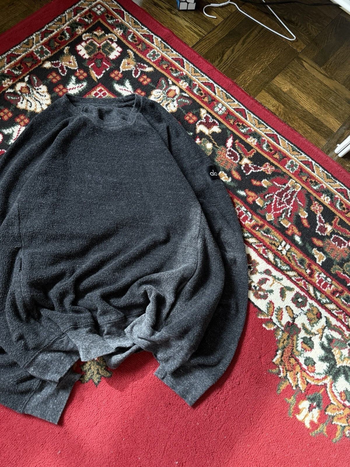 Alo Yoga Hoodie Womens Medium Gray Pullover Fleece Sweatshirt Pocket Logo