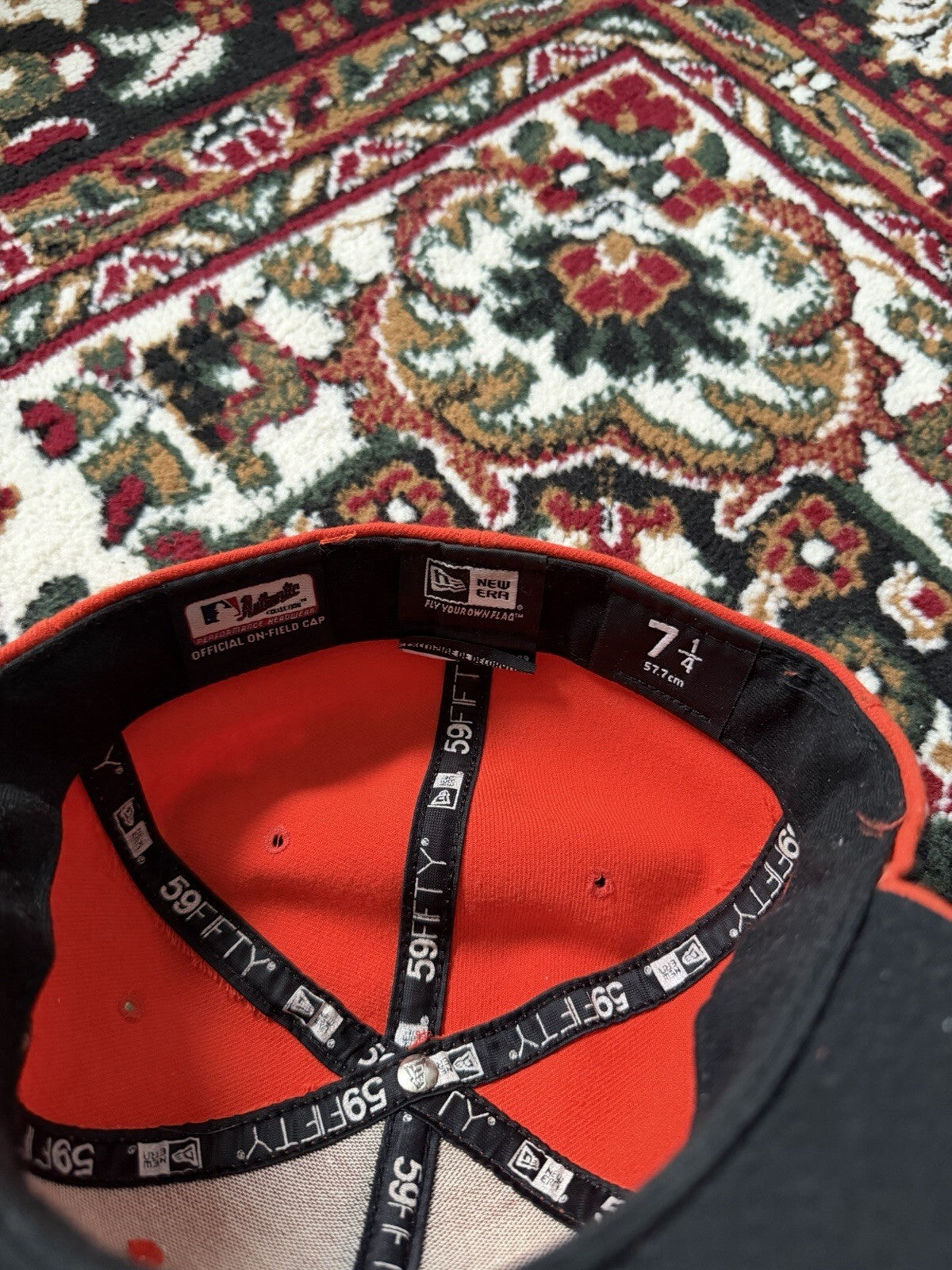 MLB New Era 59 Fifty On-Field Miami Marlins Fitted Hat Orange Cap Size 7 1/4"
