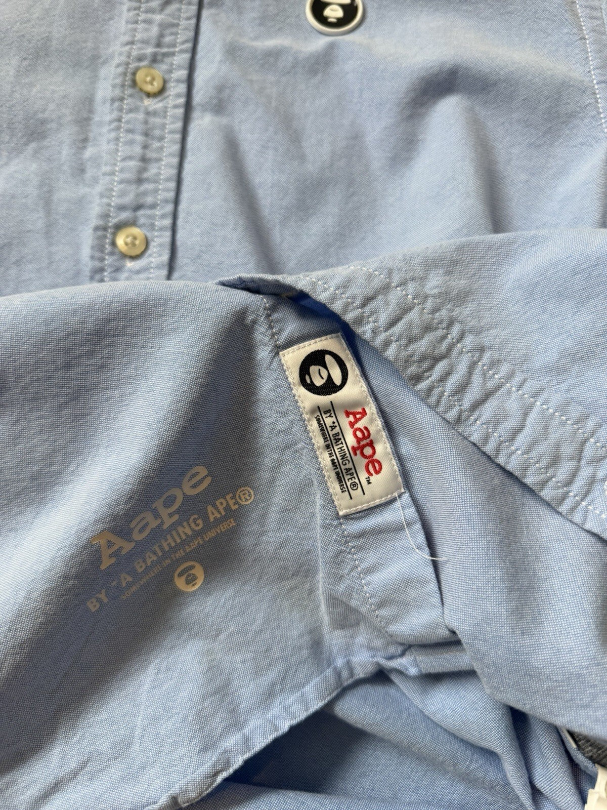 Aape By A Bathing Ape Mens Size Medium Denim Cotton Short Sleeve Shirt / Stretch